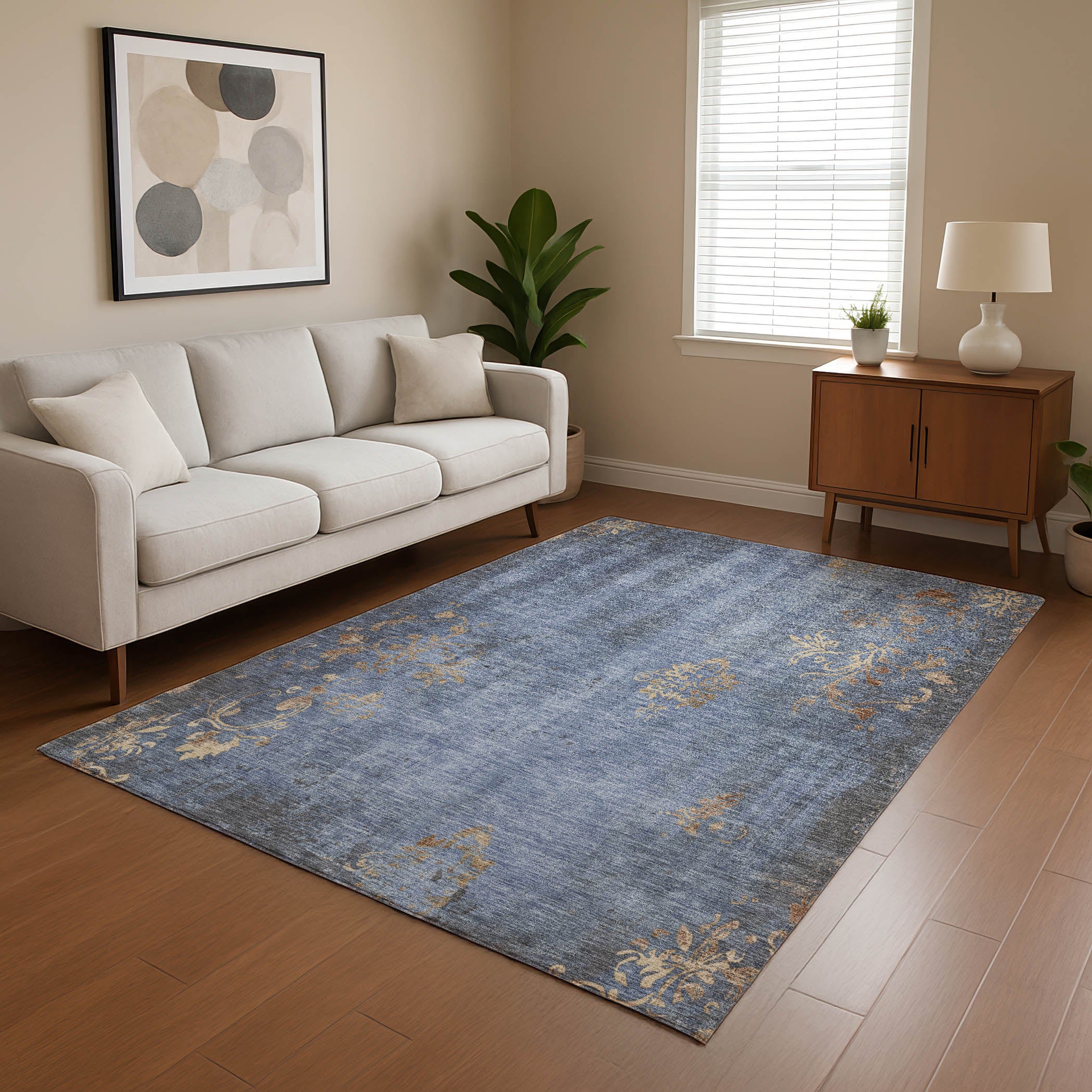 Queenstown Machine Washable Transitional Denim Blue Rug 2'6" x 3'10" #shape_Rectangle