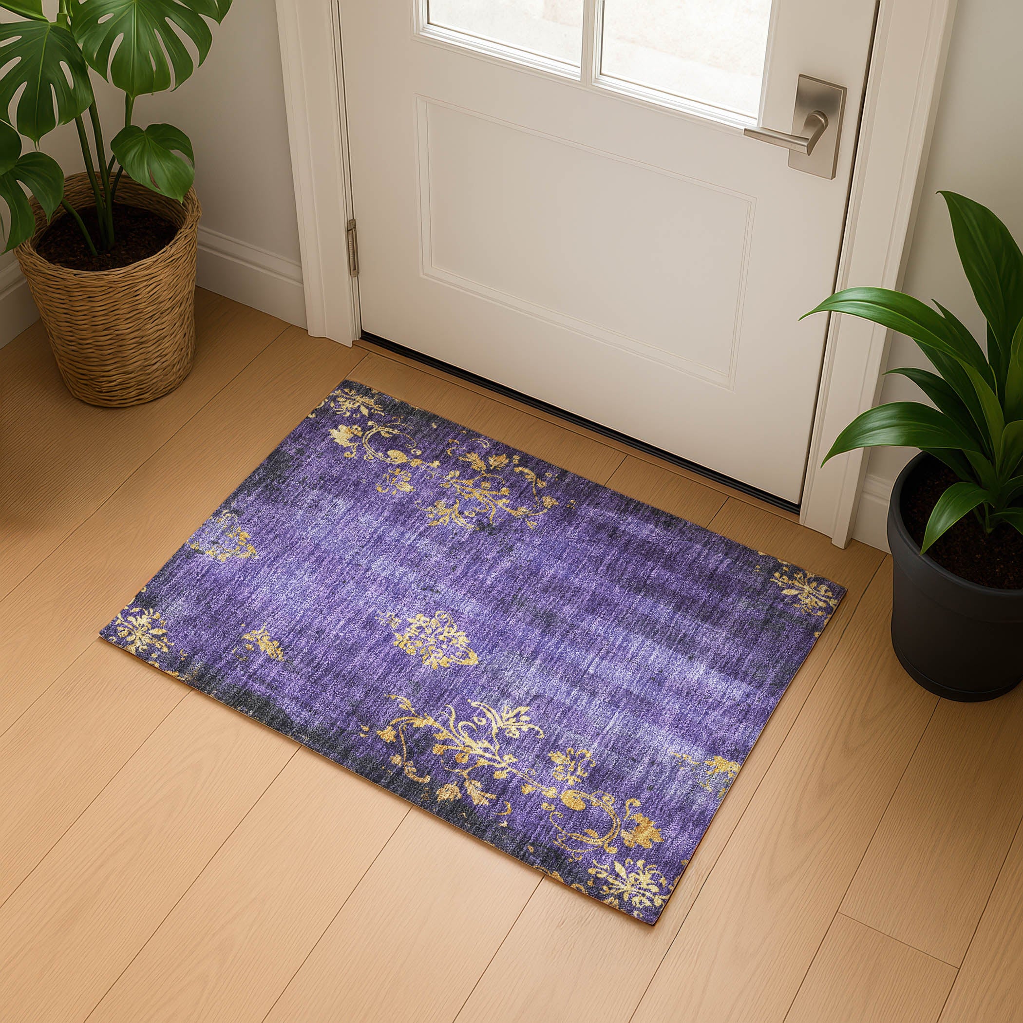 Queenstown Machine Washable Transitional Purple Rug 1'8" x 2'6" #shape_Rectangle