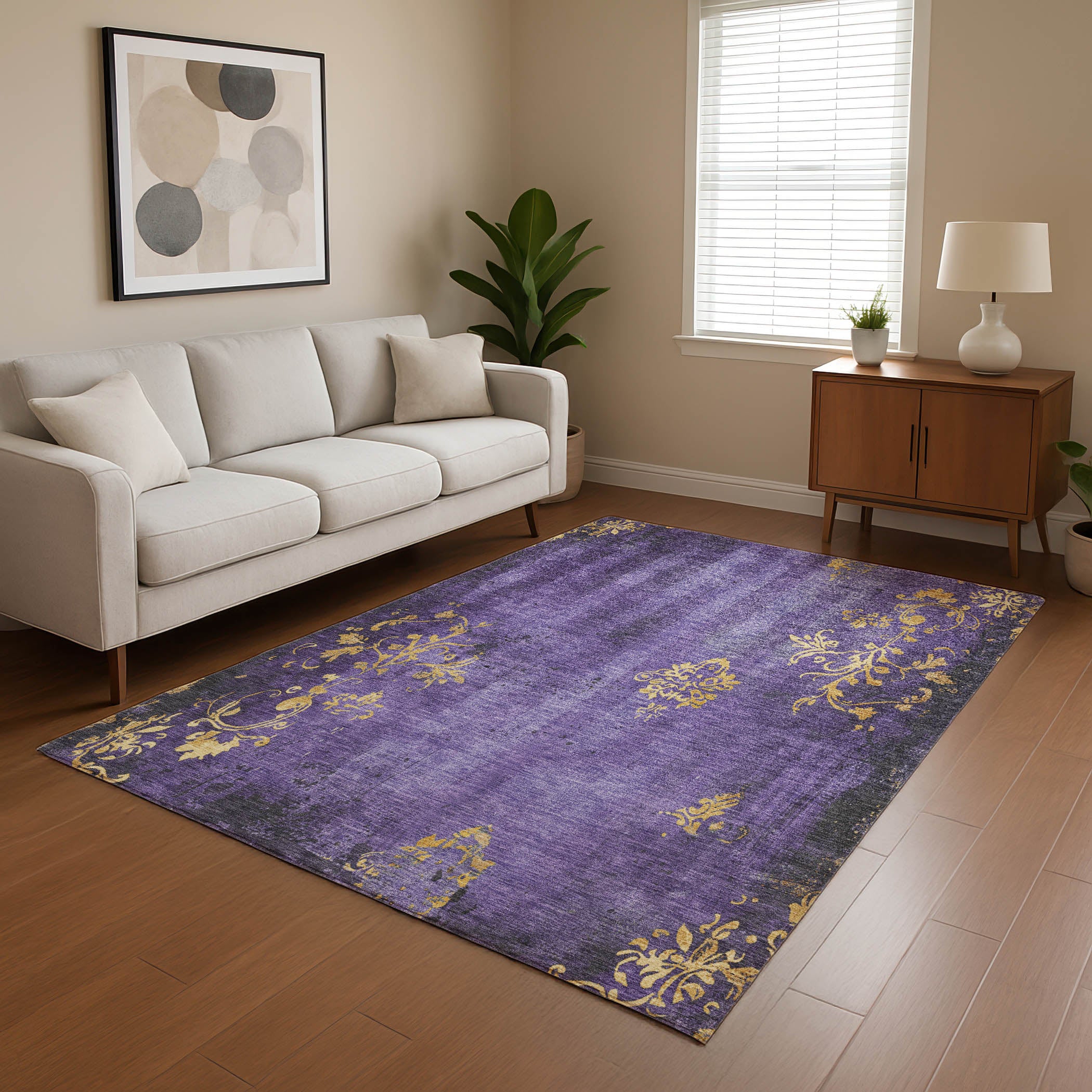 Queenstown Machine Washable Transitional Purple Rug 2'6" x 3'10" #shape_Rectangle