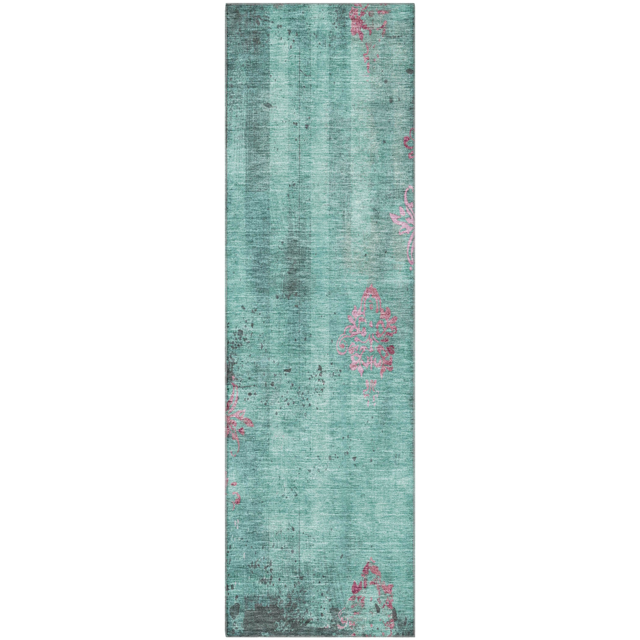 Queenstown Machine Washable Transitional Seafoam Blue Rug 2'3" x 7'6" #shape_Runner