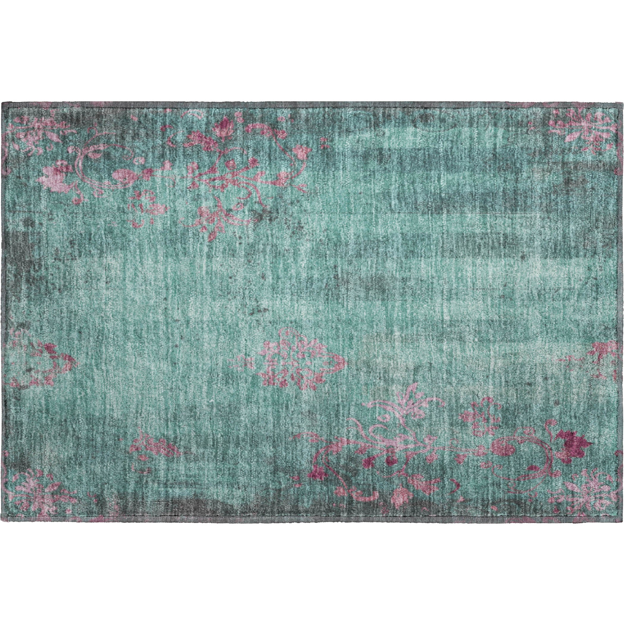 Queenstown Machine Washable Transitional Seafoam Blue Rug 1'8" x 2'6" #shape_Rectangle