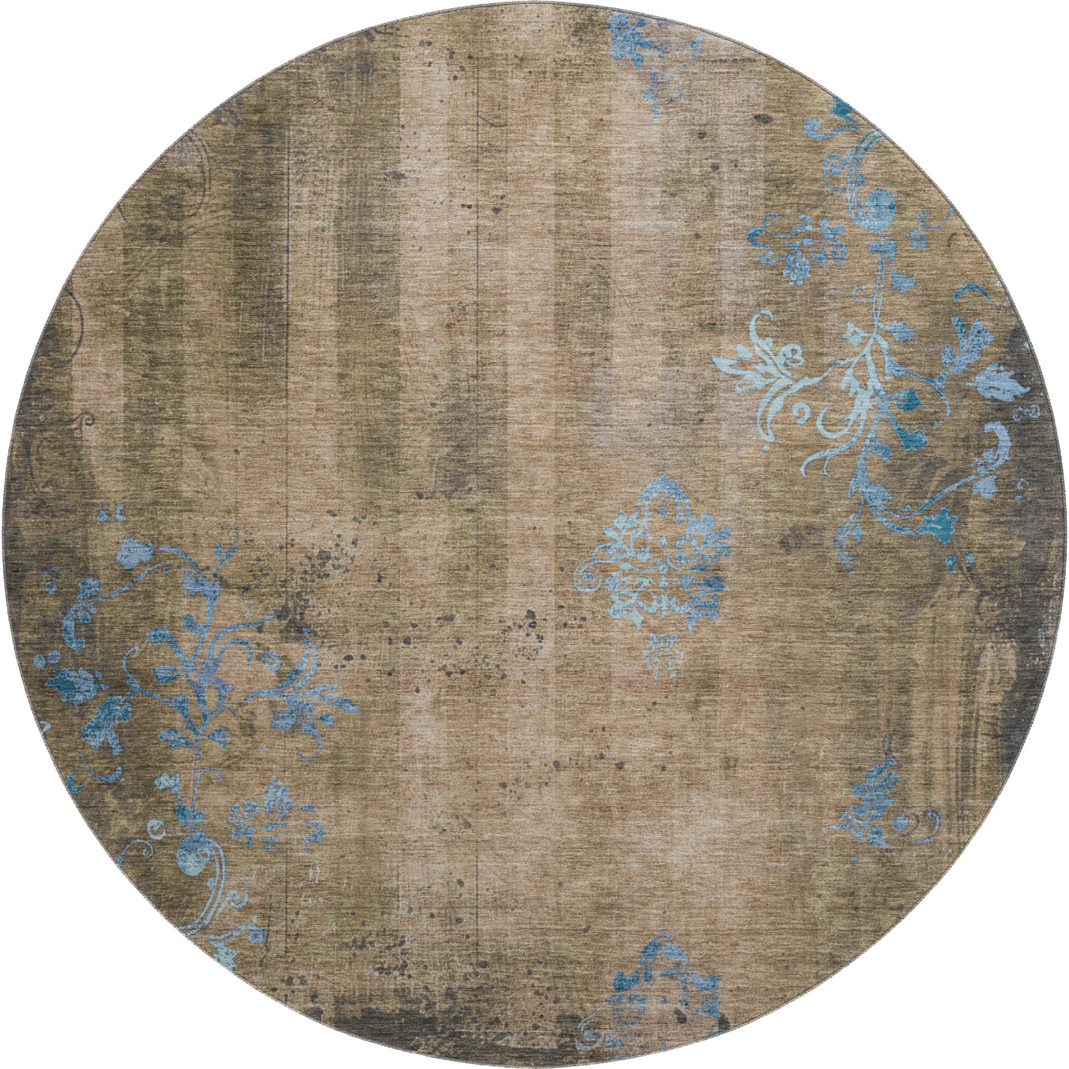 Queenstown Machine Washable Transitional Taupe Brown Rug 8' x 8' #shape_Round