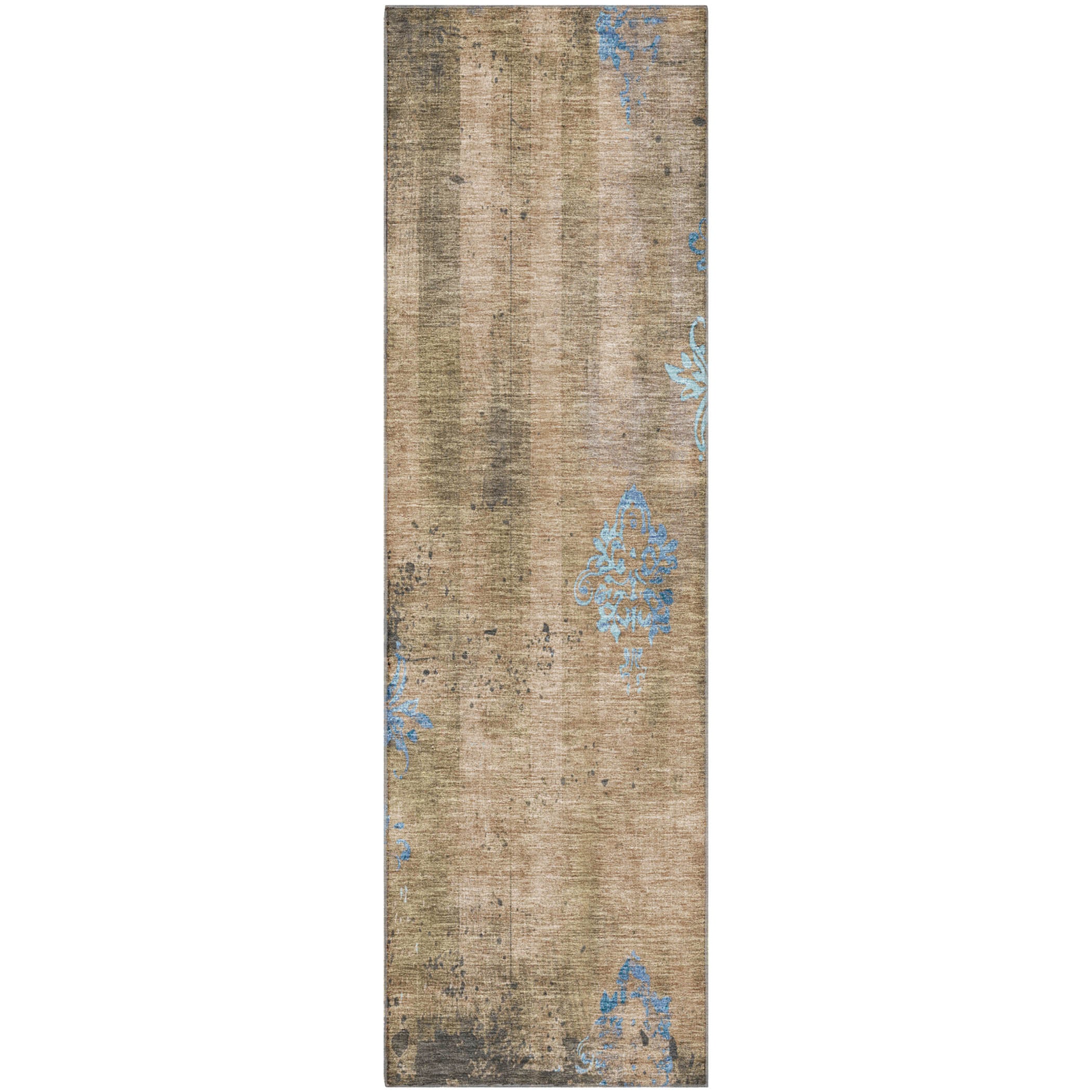 Queenstown Machine Washable Transitional Taupe Brown Rug 2'3" x 7'6" #shape_Runner