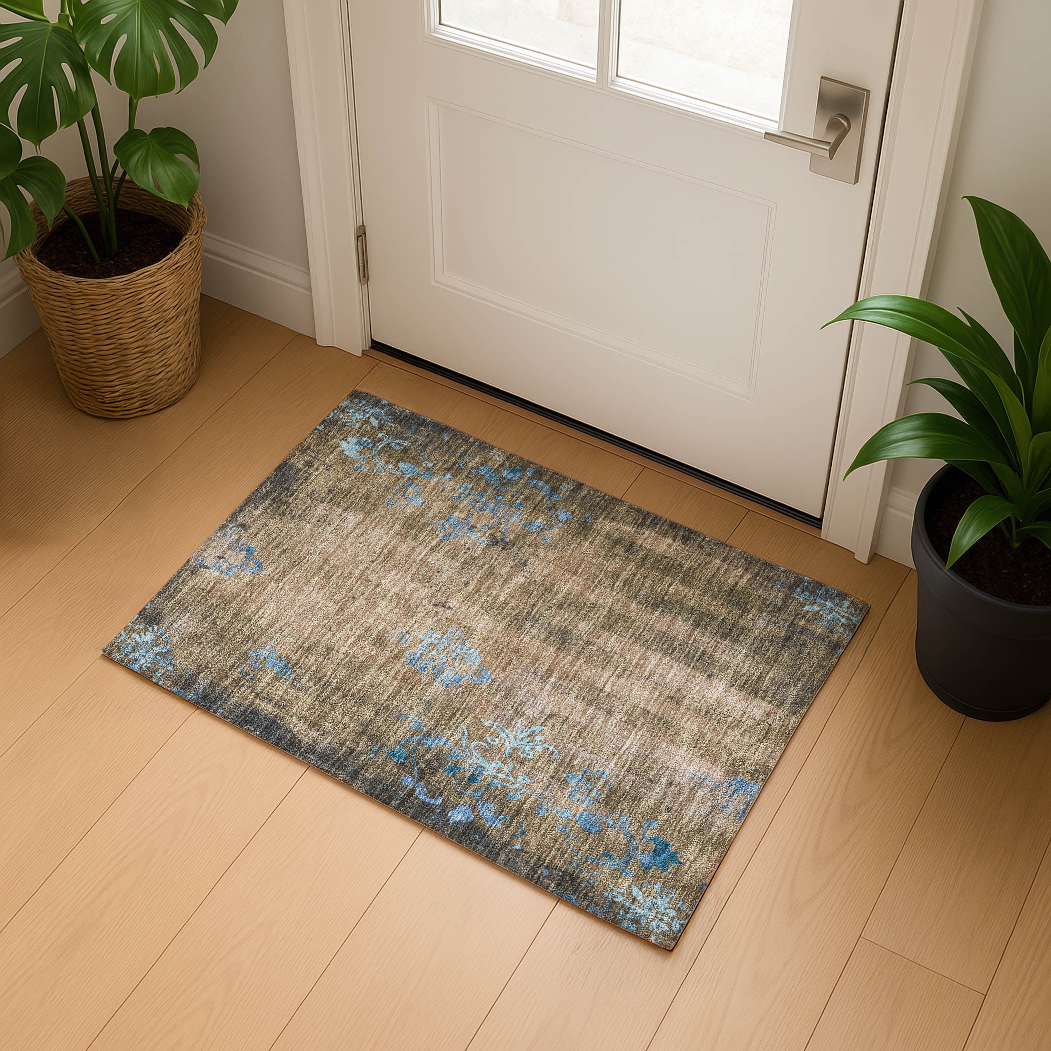 Queenstown Machine Washable Transitional Taupe Brown Rug 1'8" x 2'6" #shape_Rectangle