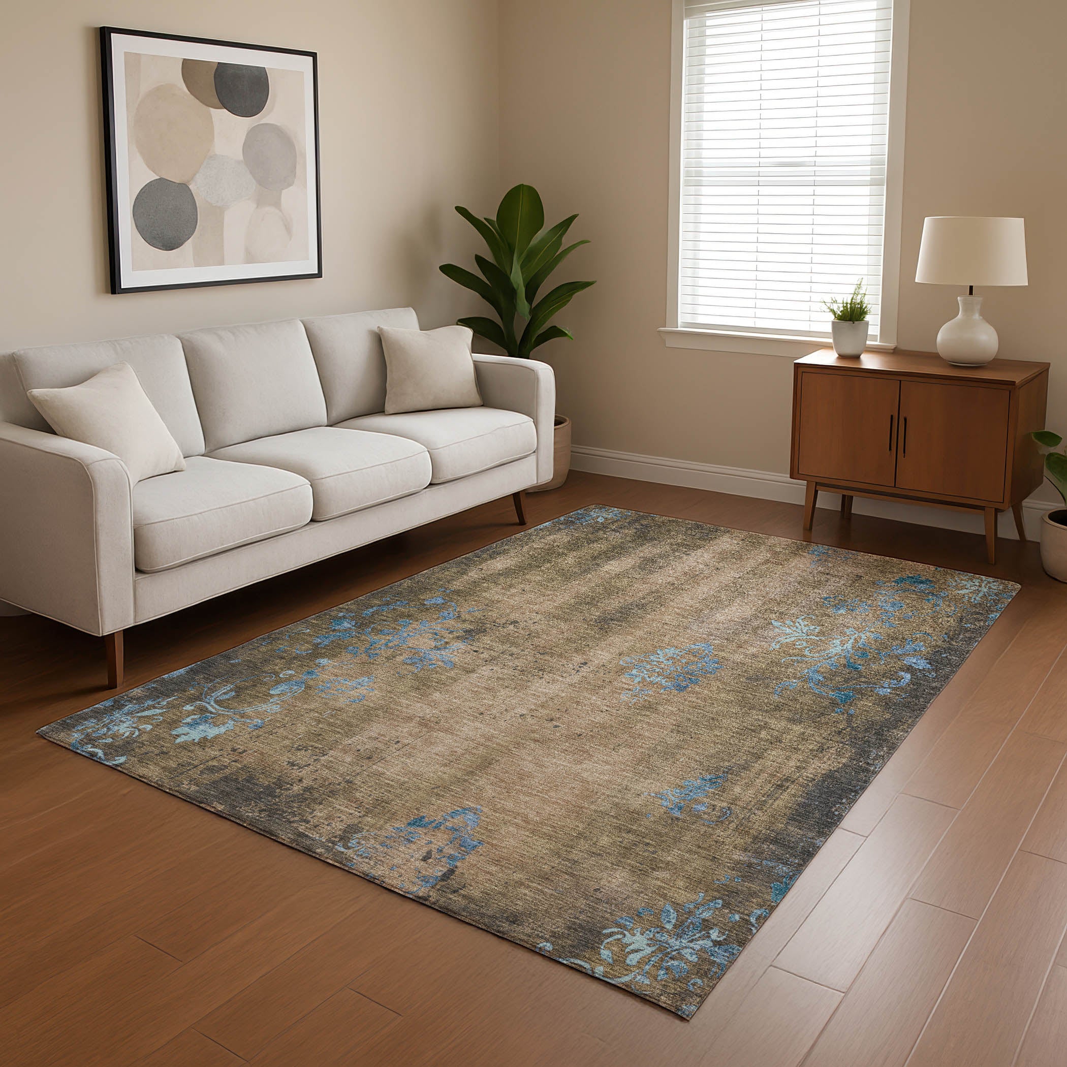 Queenstown Machine Washable Transitional Taupe Brown Rug 2'6" x 3'10" #shape_Rectangle