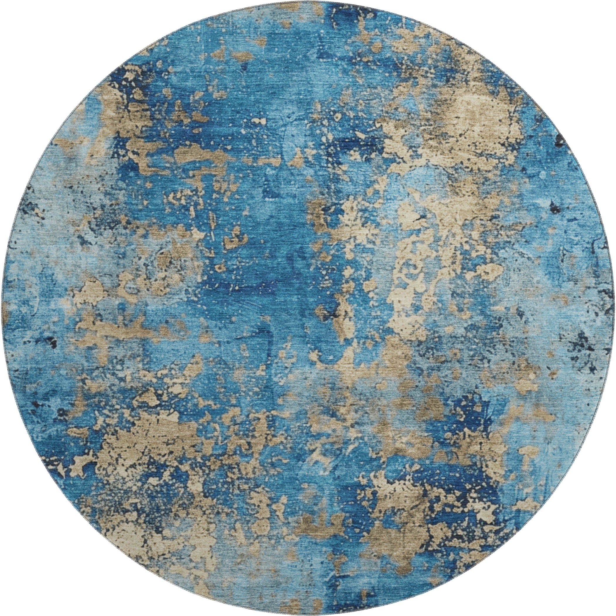 Salzburg Machine Washable Transitional Blue Rug 8' x 8' #shape_Round