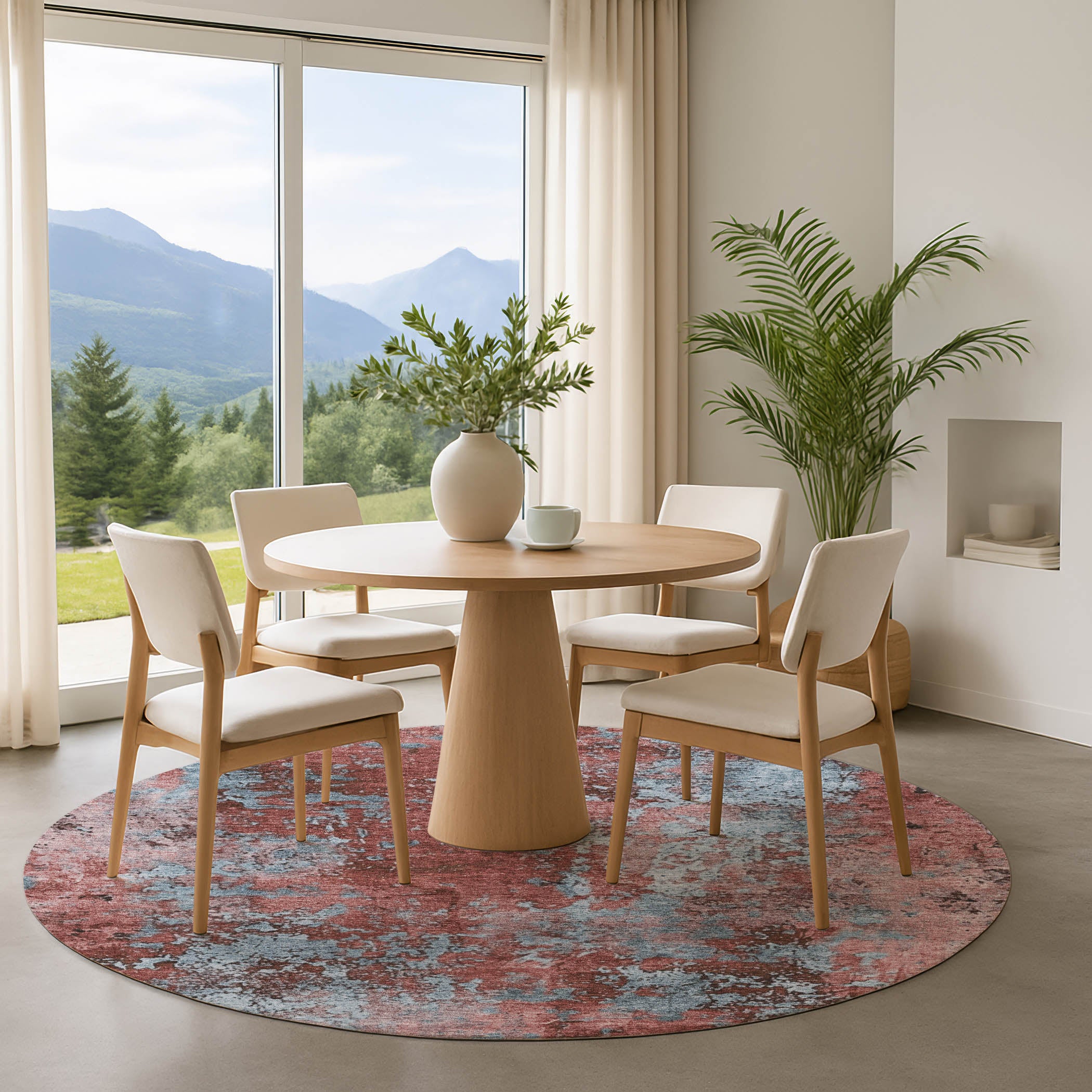 Salzburg Machine Washable Transitional Coral Orange Rug 8' x 8' #shape_Round