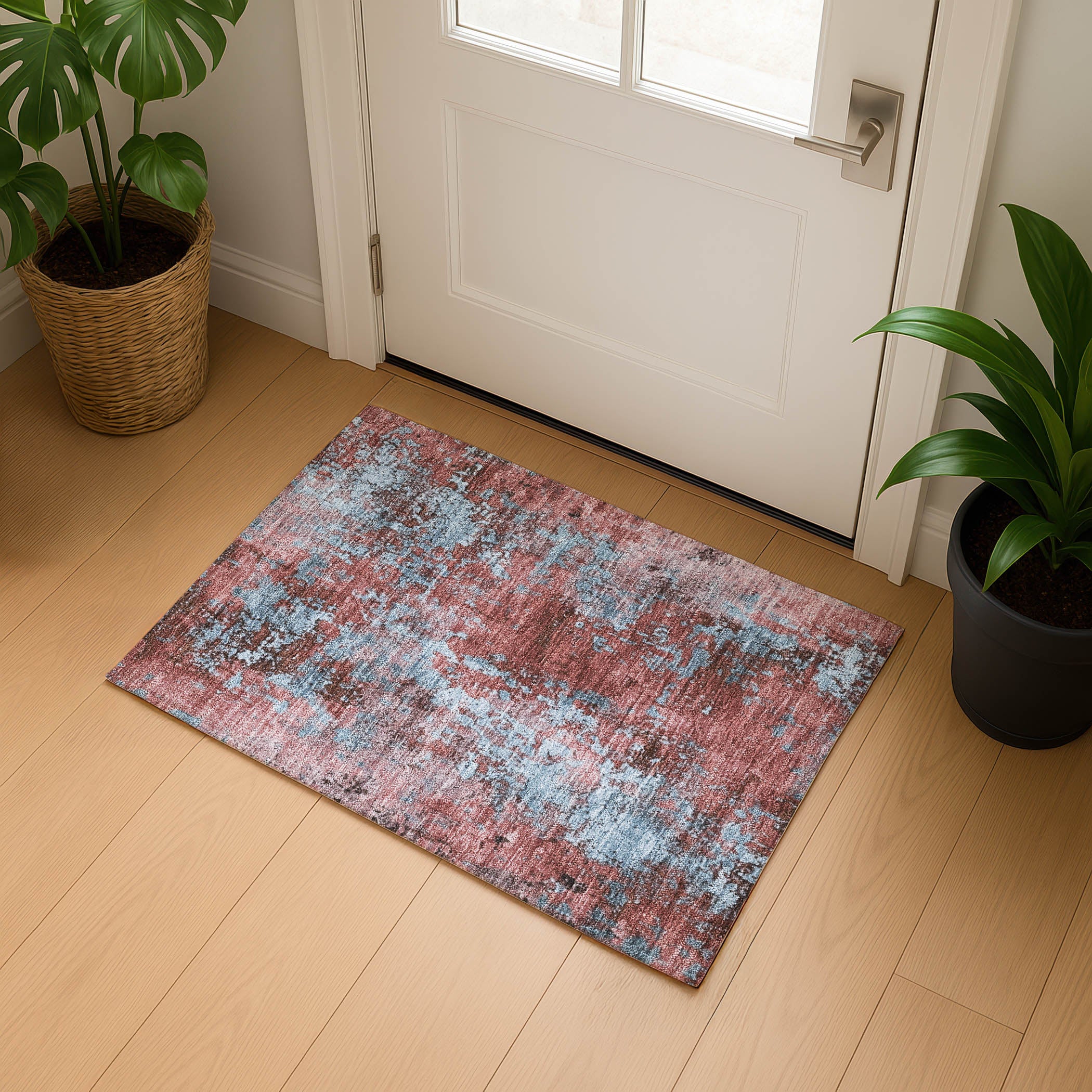 Salzburg Machine Washable Transitional Coral Orange Rug 1'8" x 2'6" #shape_Rectangle