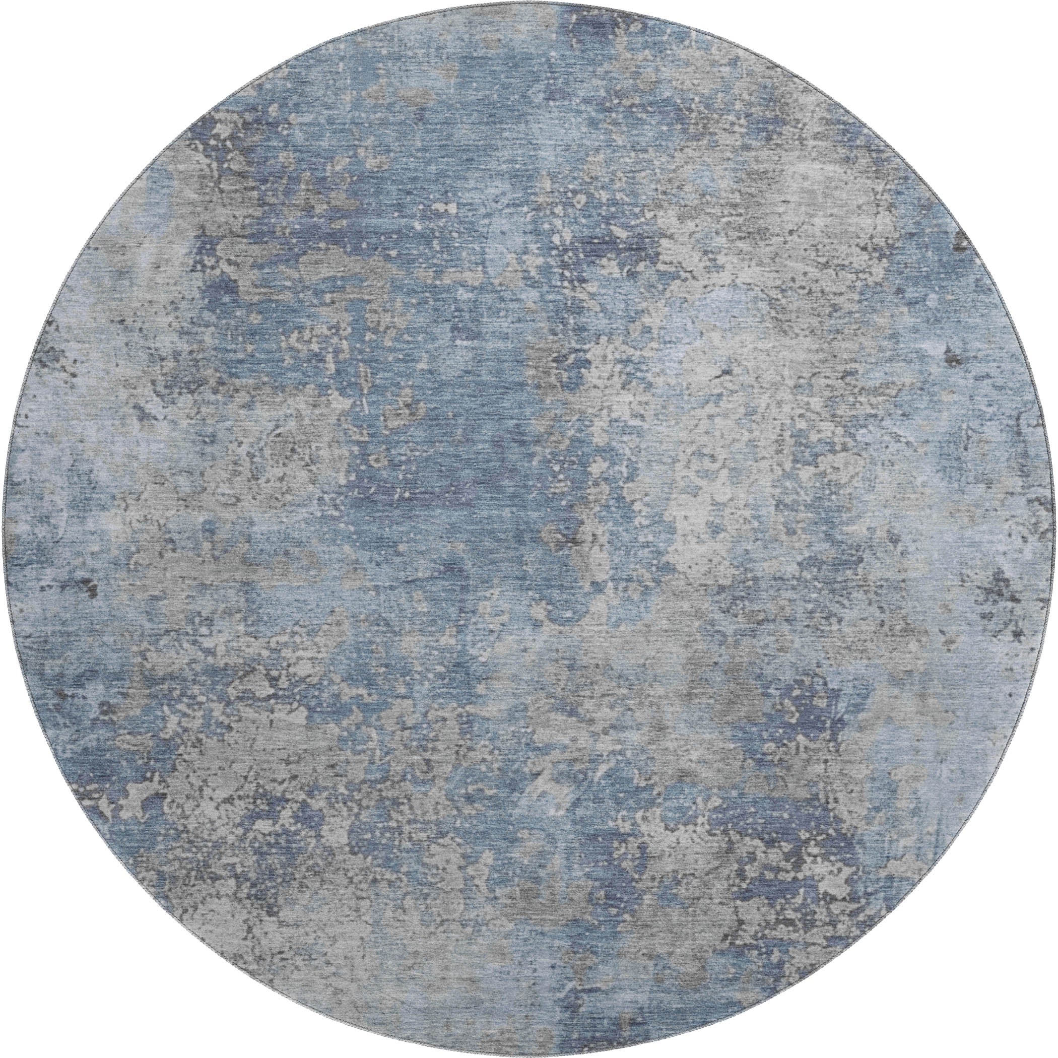 Salzburg Machine Washable Transitional Denim Blue Rug 8' x 8' #shape_Round