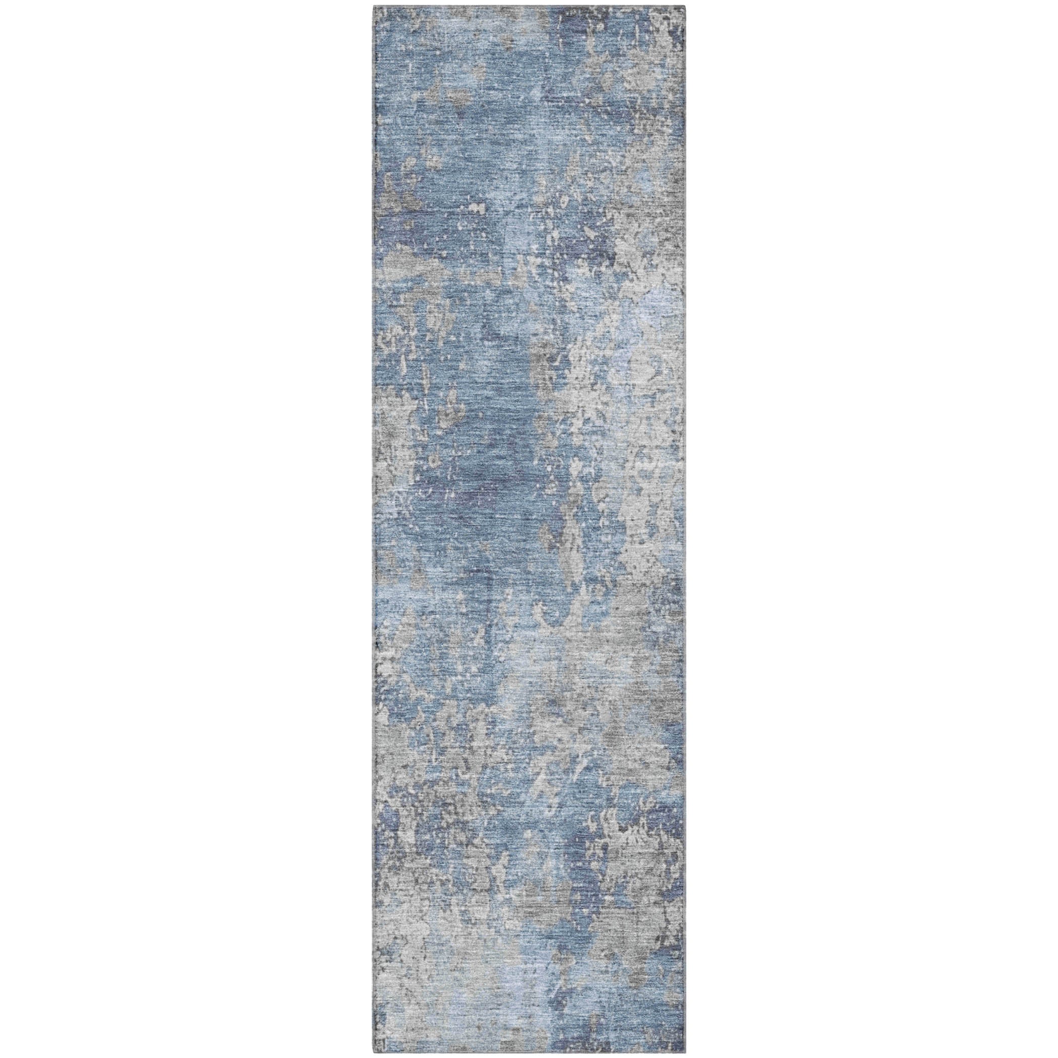 Salzburg Machine Washable Transitional Denim Blue Rug 2'3" x 7'6" #shape_Runner