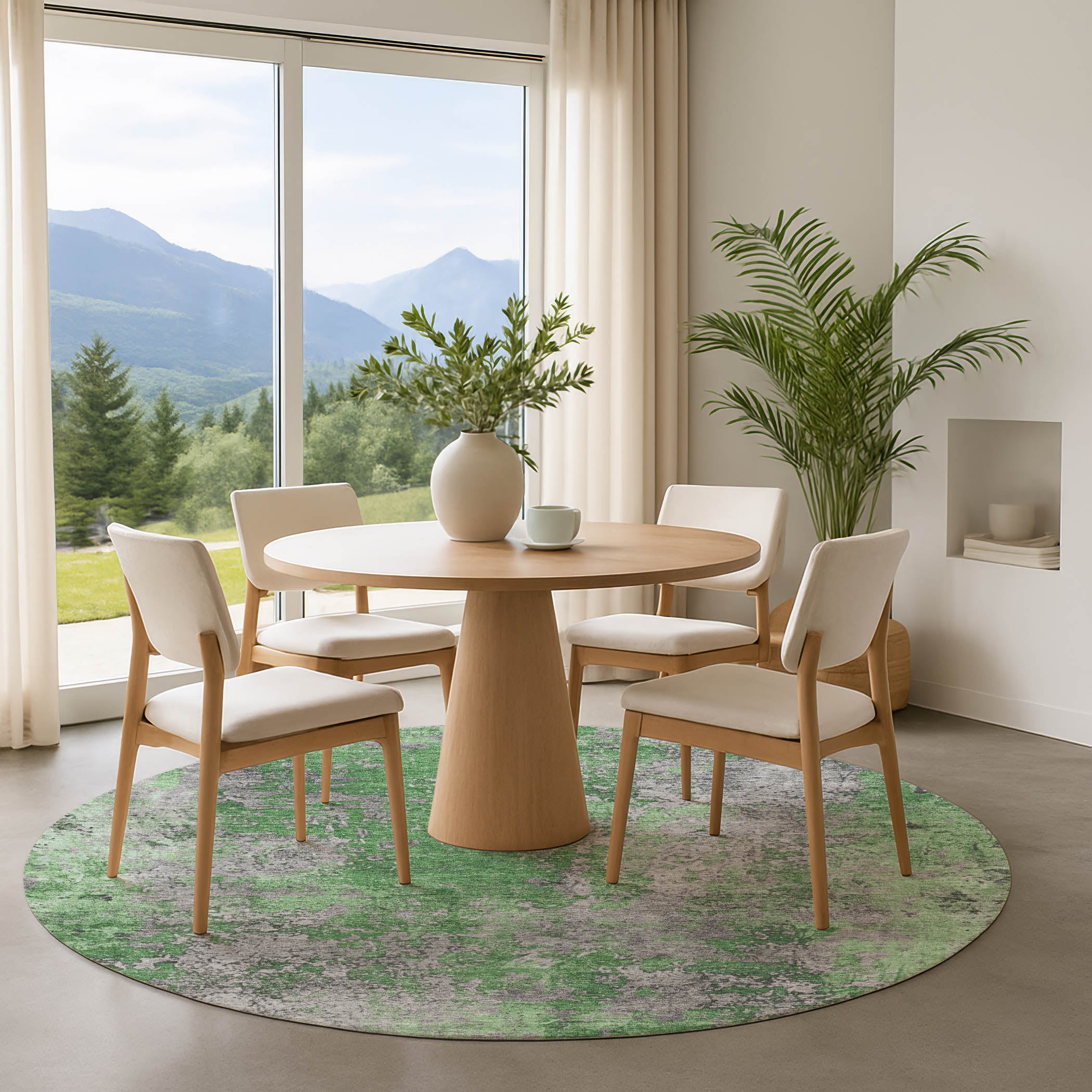 Salzburg Machine Washable Transitional Green Rug 8' x 8' #shape_Round