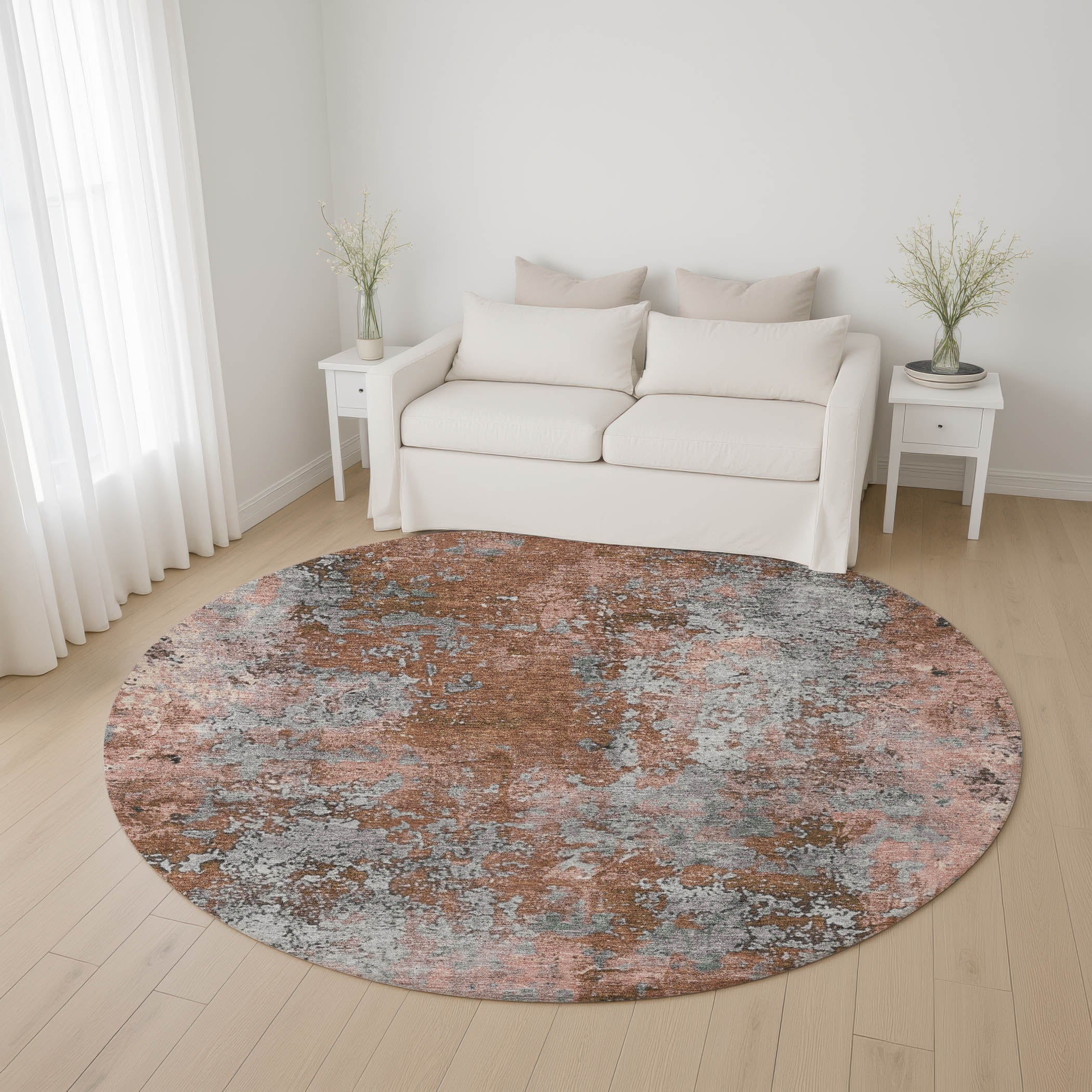 Salzburg Machine Washable Transitional Paprika Orange Rug 8' x 8' #shape_Round