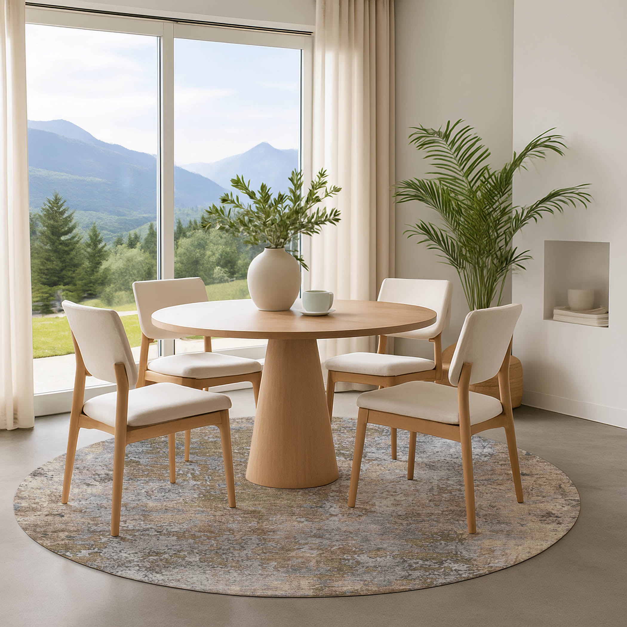 Salzburg Machine Washable Transitional Taupe Brown Rug 8' x 8' #shape_Round