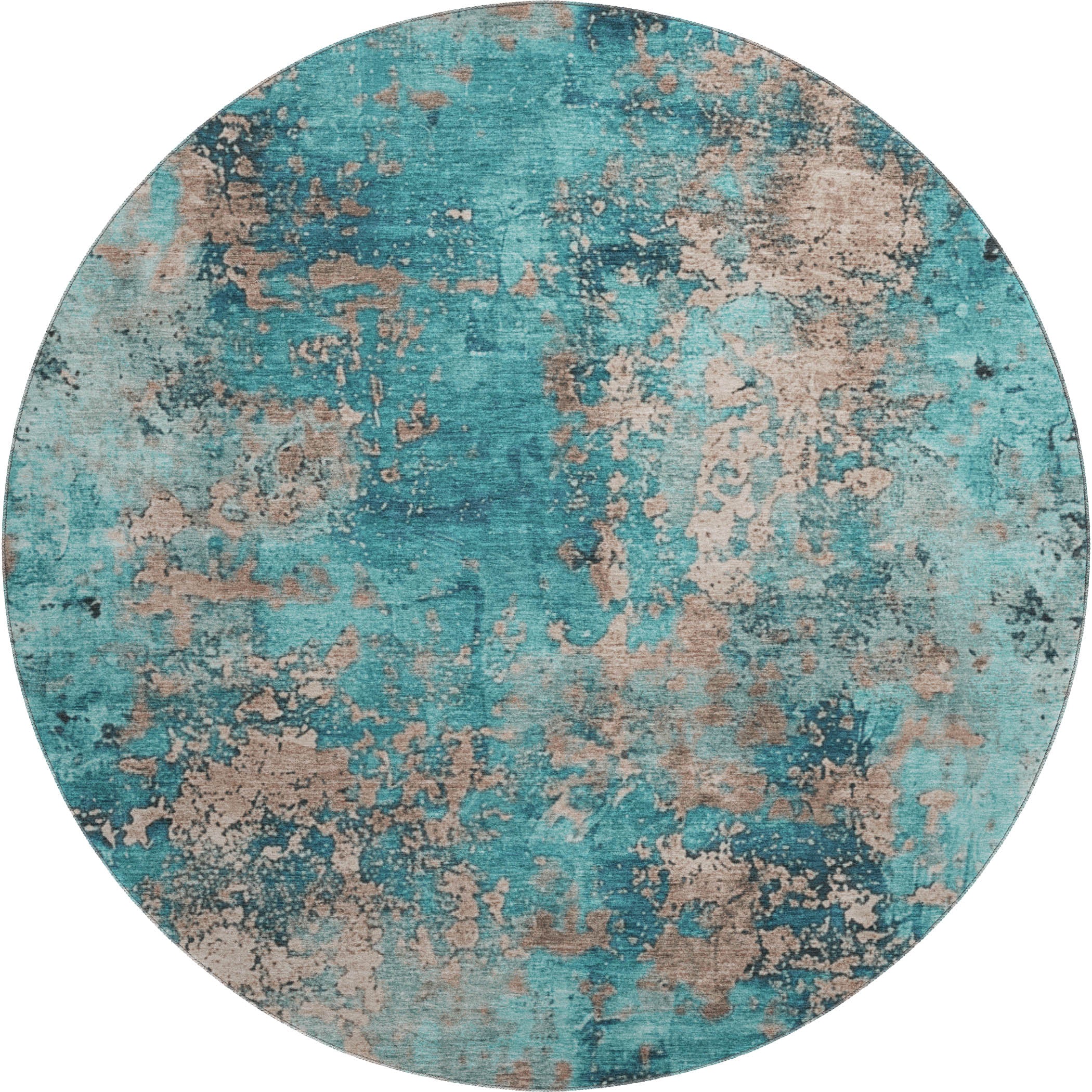 Salzburg Machine Washable Transitional Teal Rug 8' x 8' #shape_Round