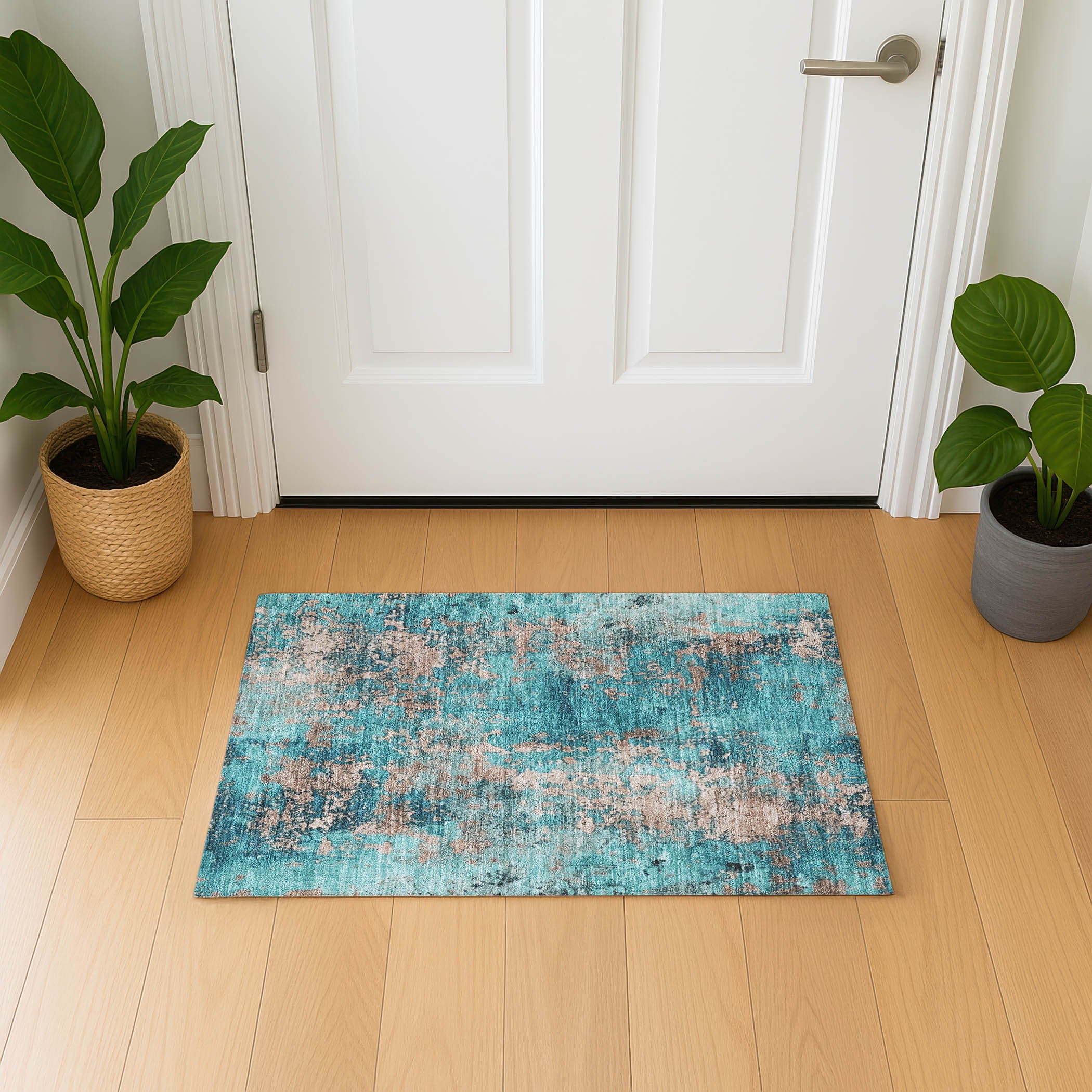Salzburg Machine Washable Transitional Teal Rug 1'8" x 2'6" #shape_Rectangle