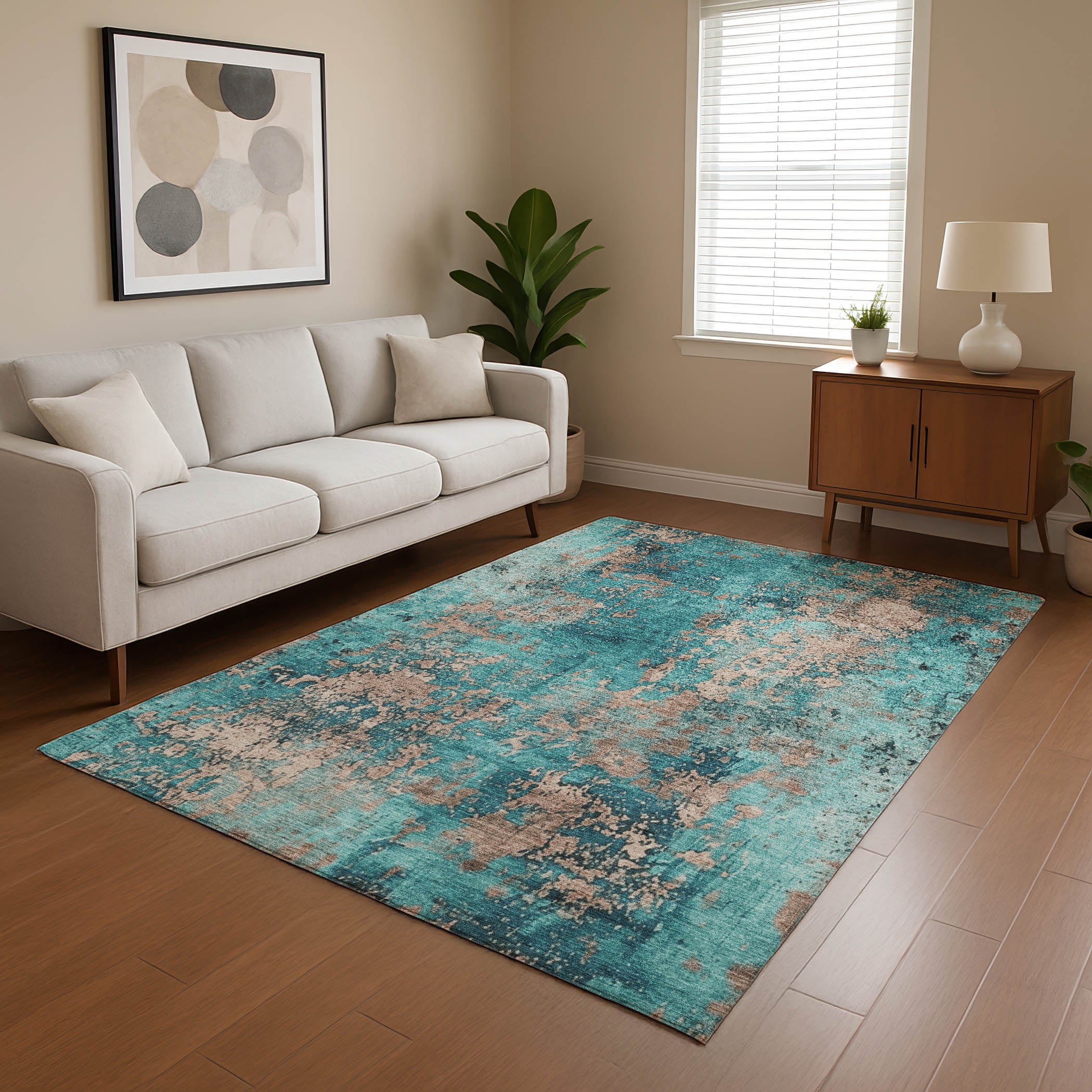 Salzburg Machine Washable Transitional Teal Rug 2'6" x 3'10" #shape_Rectangle