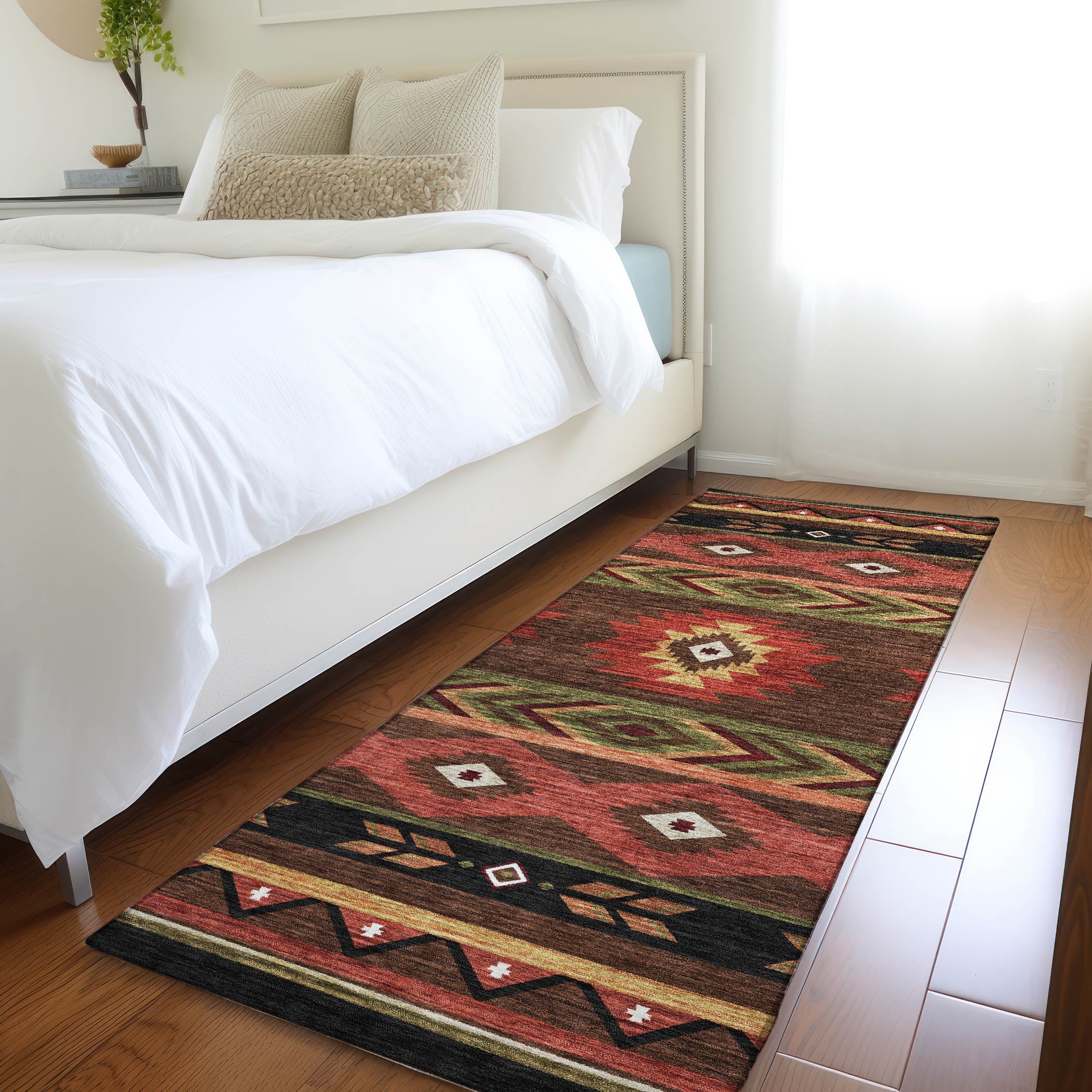 Montevideo Machine Washable Southwest Brown Rug 2'3" x 7'6" #shape_Runner