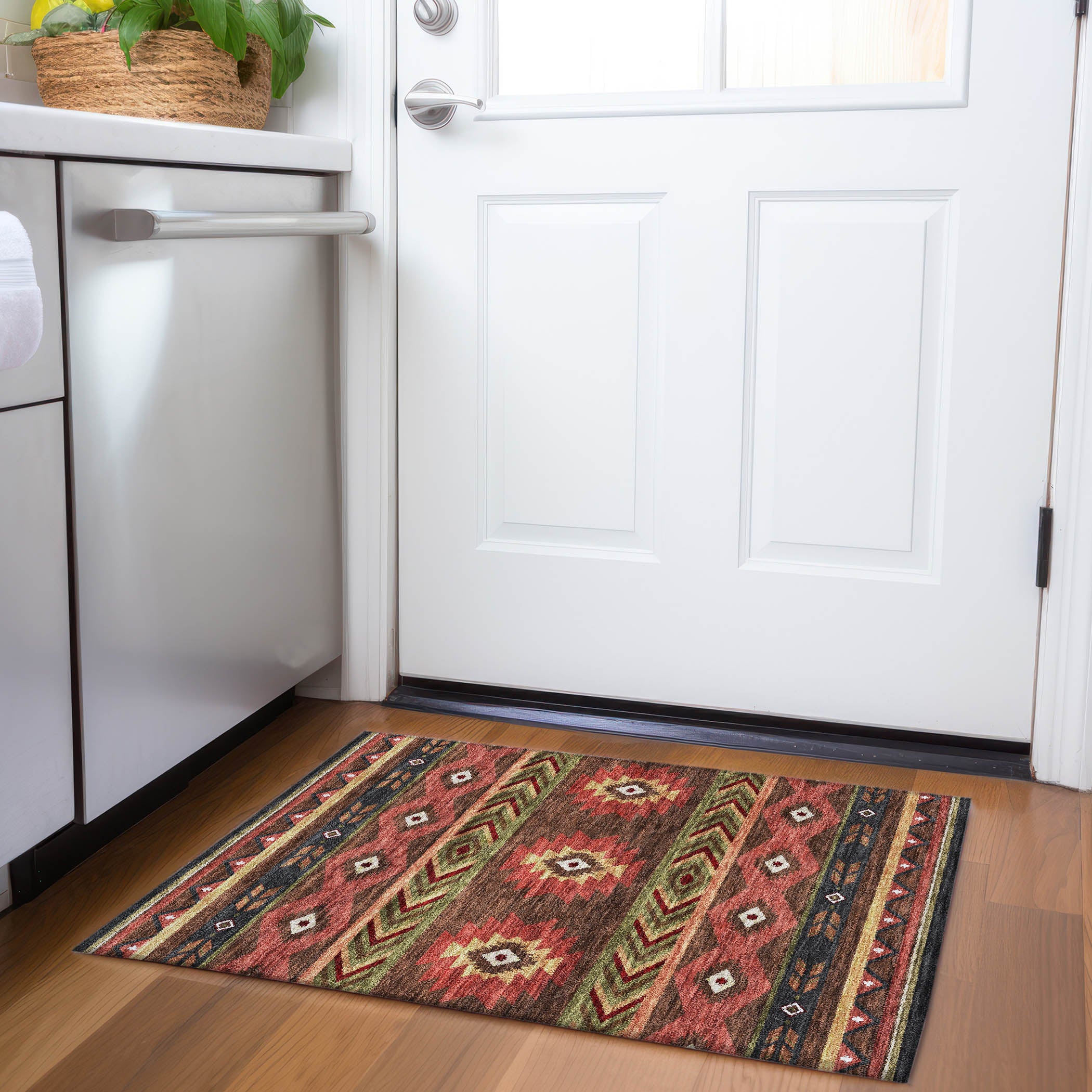Montevideo Machine Washable Southwest Brown Rug 1'8" x 2'6" #shape_Rectangle