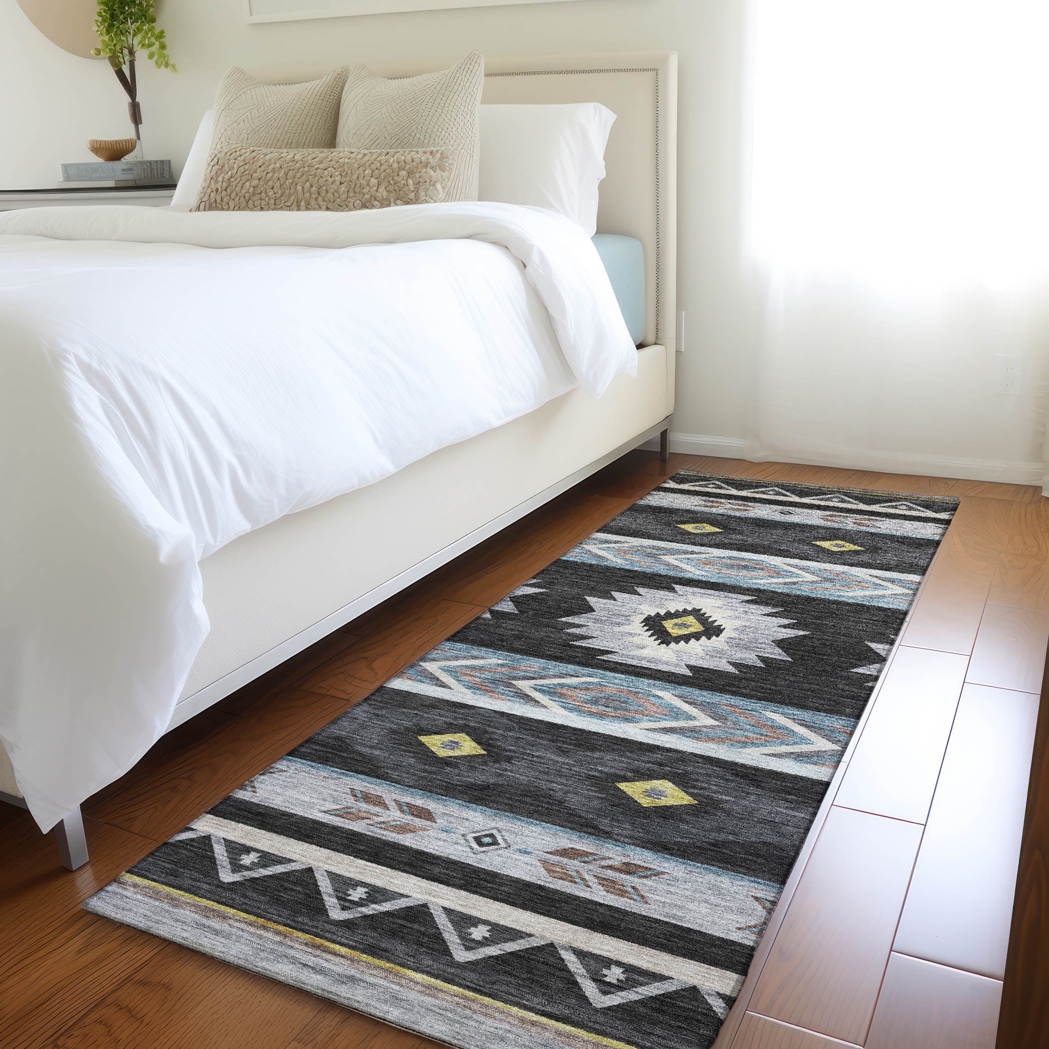 Montevideo Machine Washable Southwest Midnight Black Rug 2'3" x 7'6" #shape_Runner