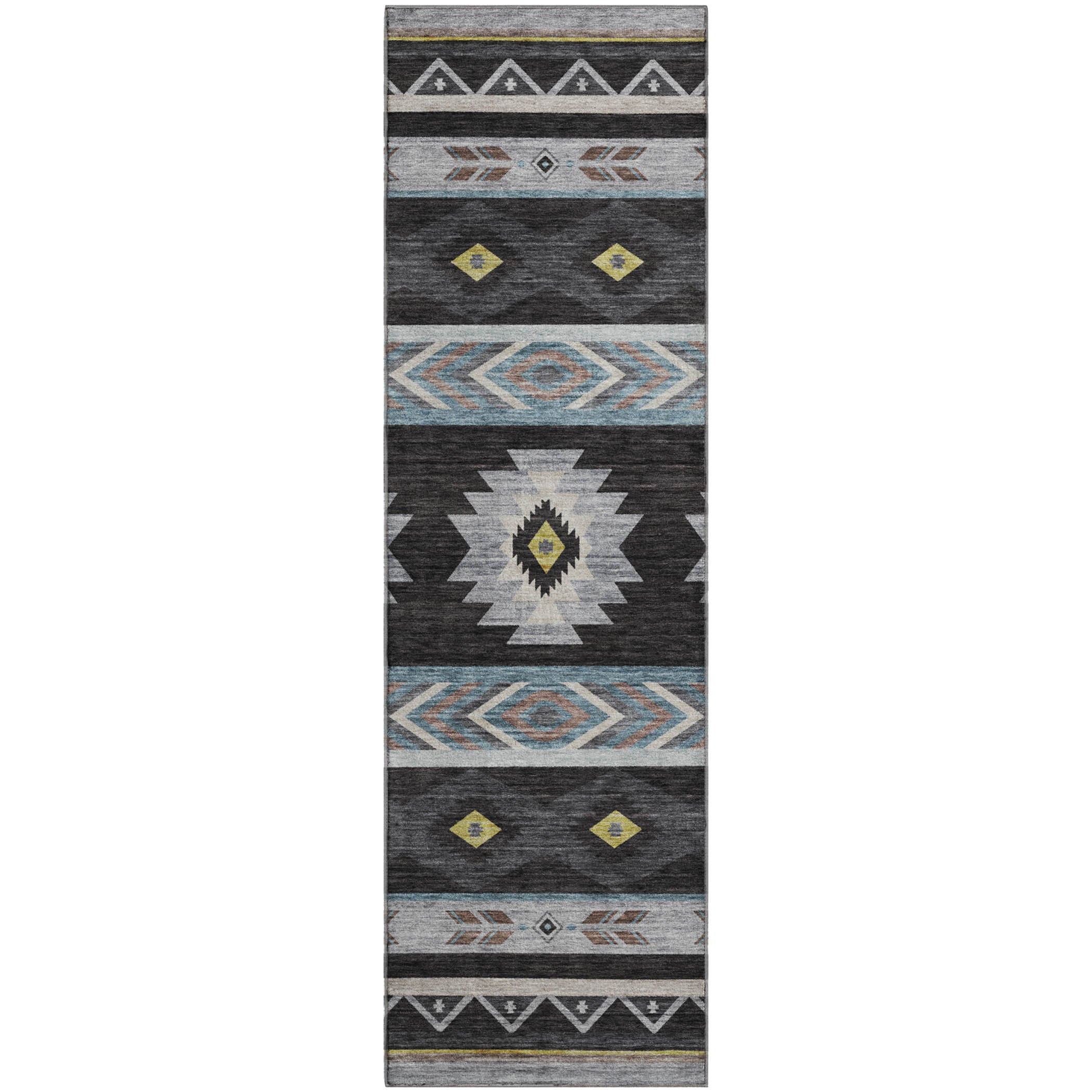 Montevideo Machine Washable Southwest Midnight Black Rug 2'3" x 7'6" #shape_Runner