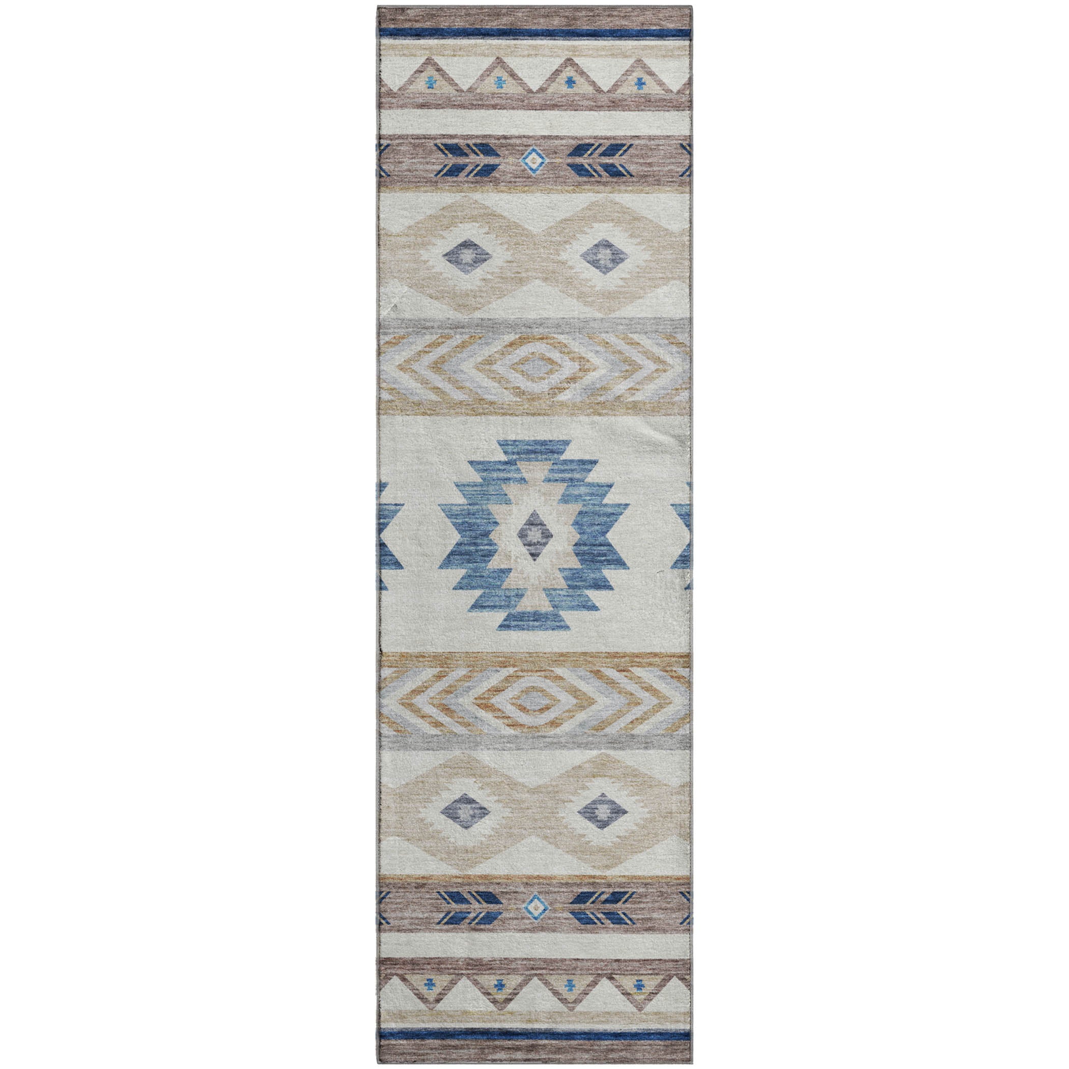 Montevideo Machine Washable Southwest Taupe Ivory Rug 2'3" x 7'6" #shape_Runner