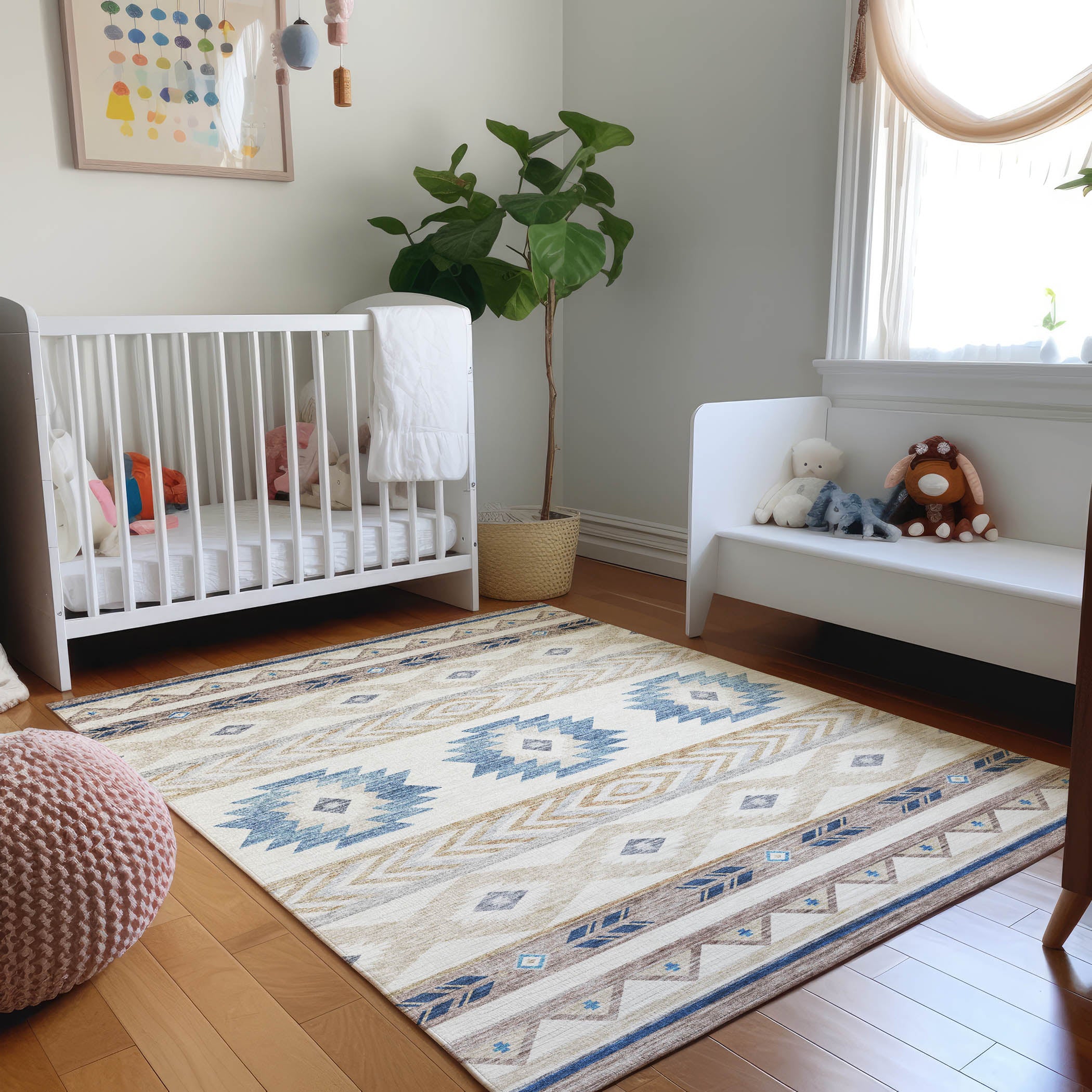 Montevideo Machine Washable Southwest Taupe Ivory Rug 2'6" x 3'10" #shape_Rectangle