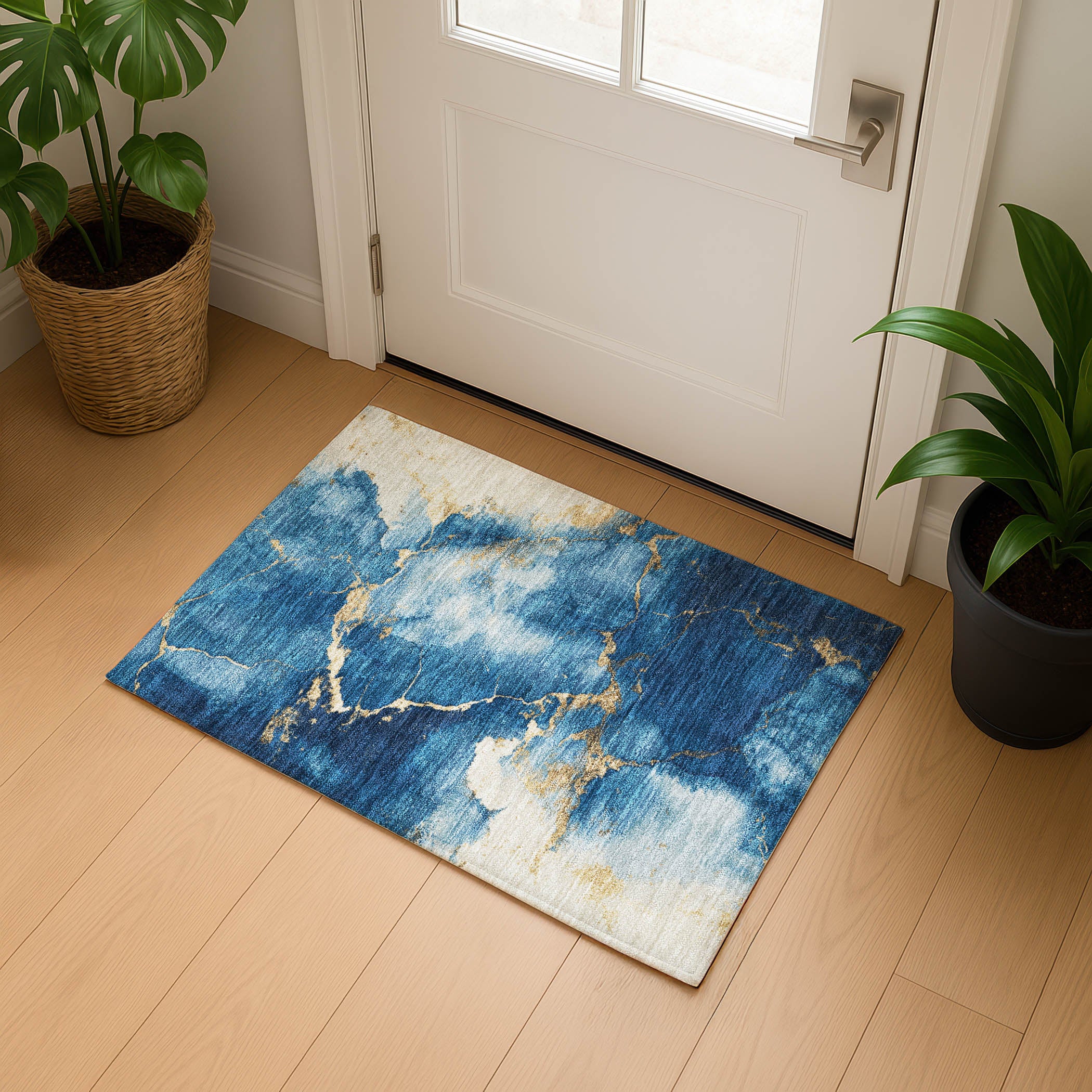 Athens Machine Washable Transitional Navy Blue Rug 1'8" x 2'6" #shape_Rectangle