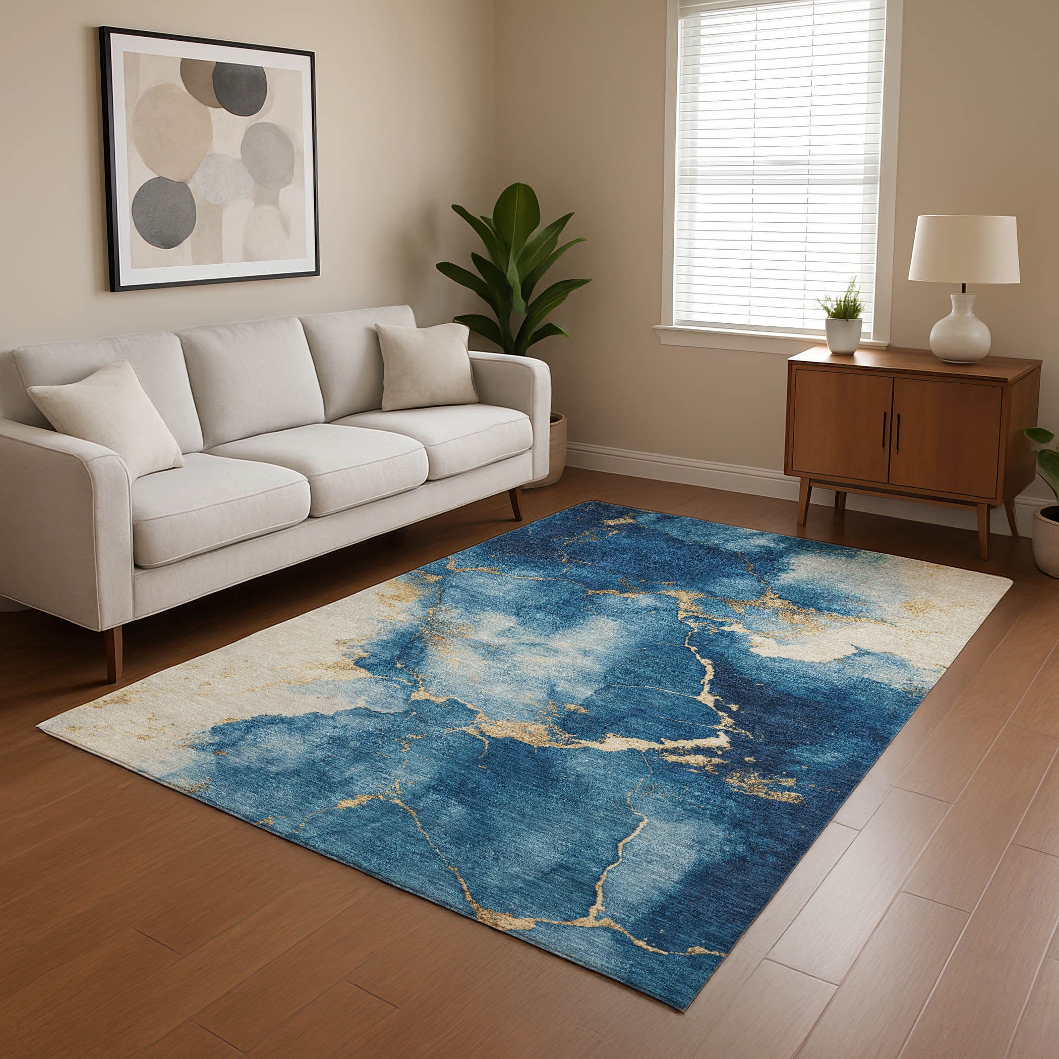 Athens Machine Washable Transitional Navy Blue Rug 2'6" x 3'10" #shape_Rectangle