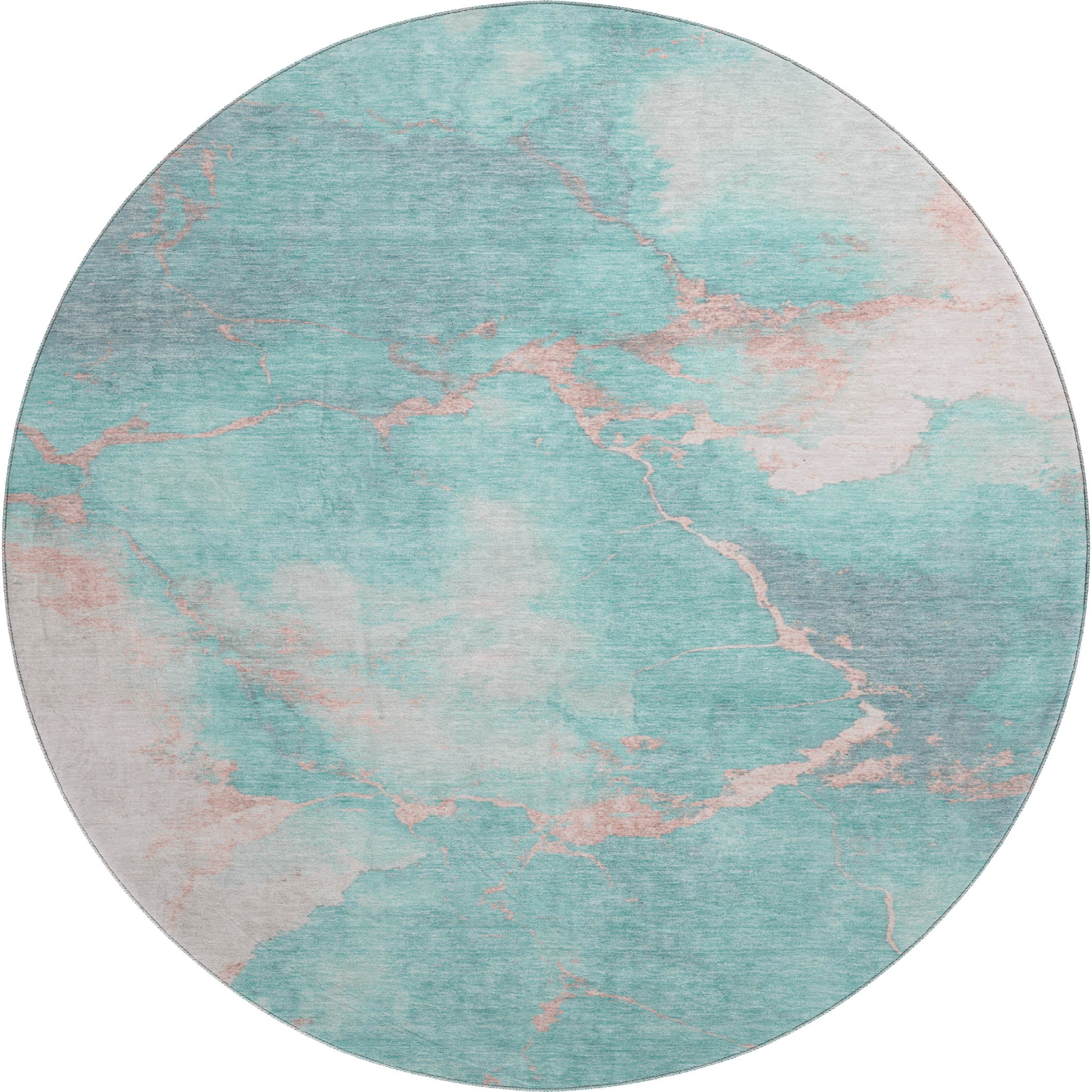 Athens Machine Washable Transitional Teal Rug 8' x 8' #shape_Round