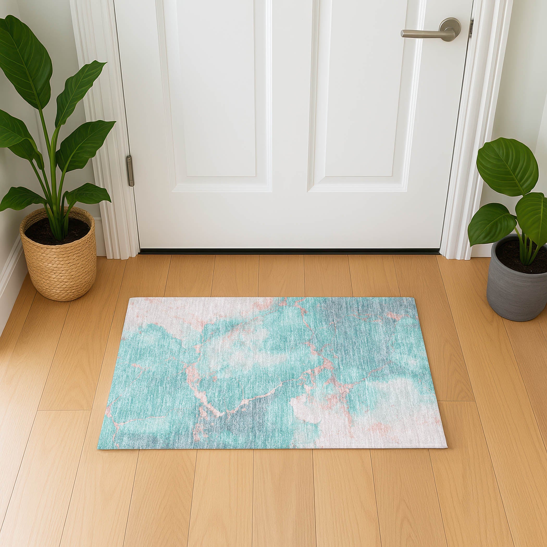 Athens Machine Washable Transitional Teal Rug 1'8" x 2'6" #shape_Rectangle