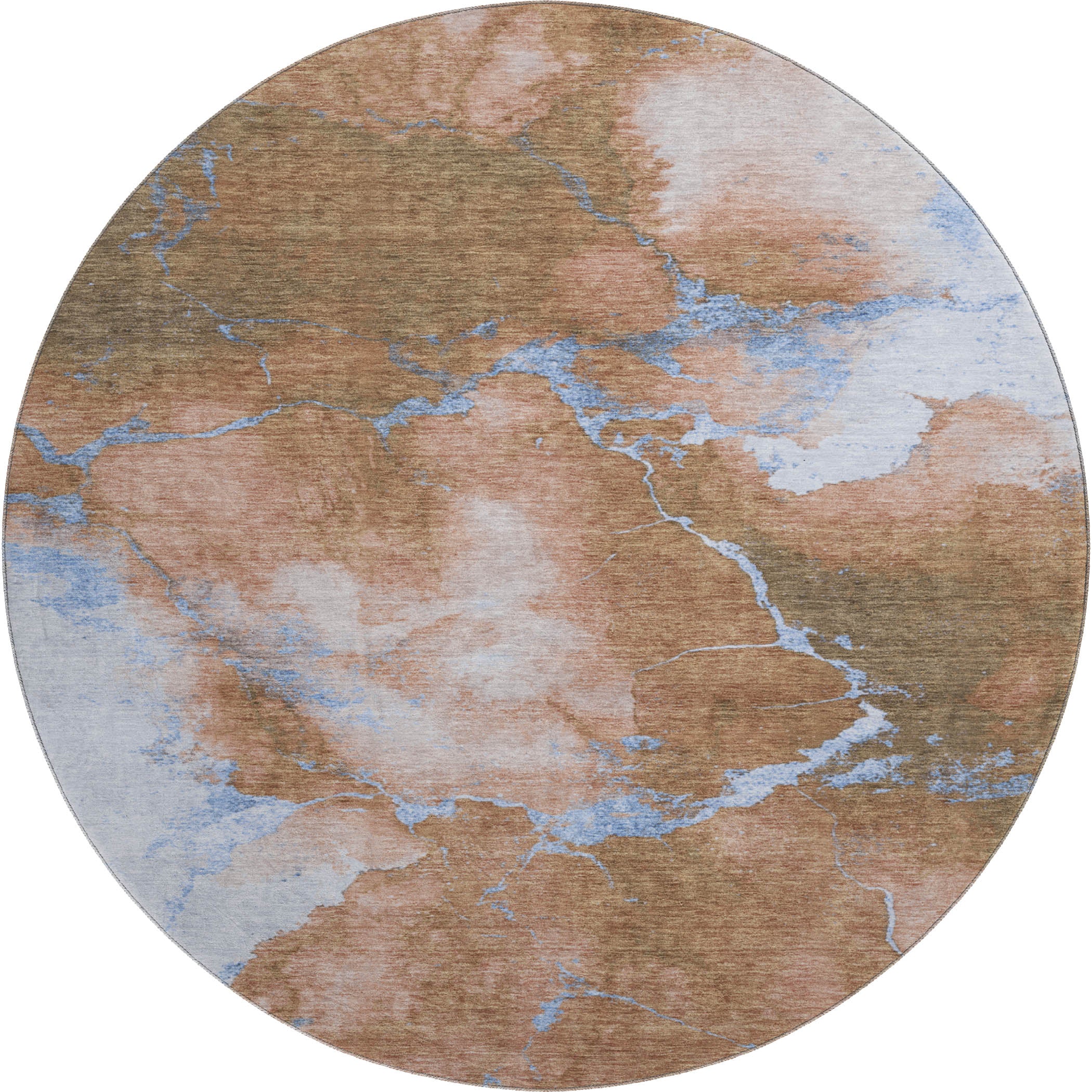 Athens Machine Washable Transitional Terracotta Orange Rug 8' x 8' #shape_Round