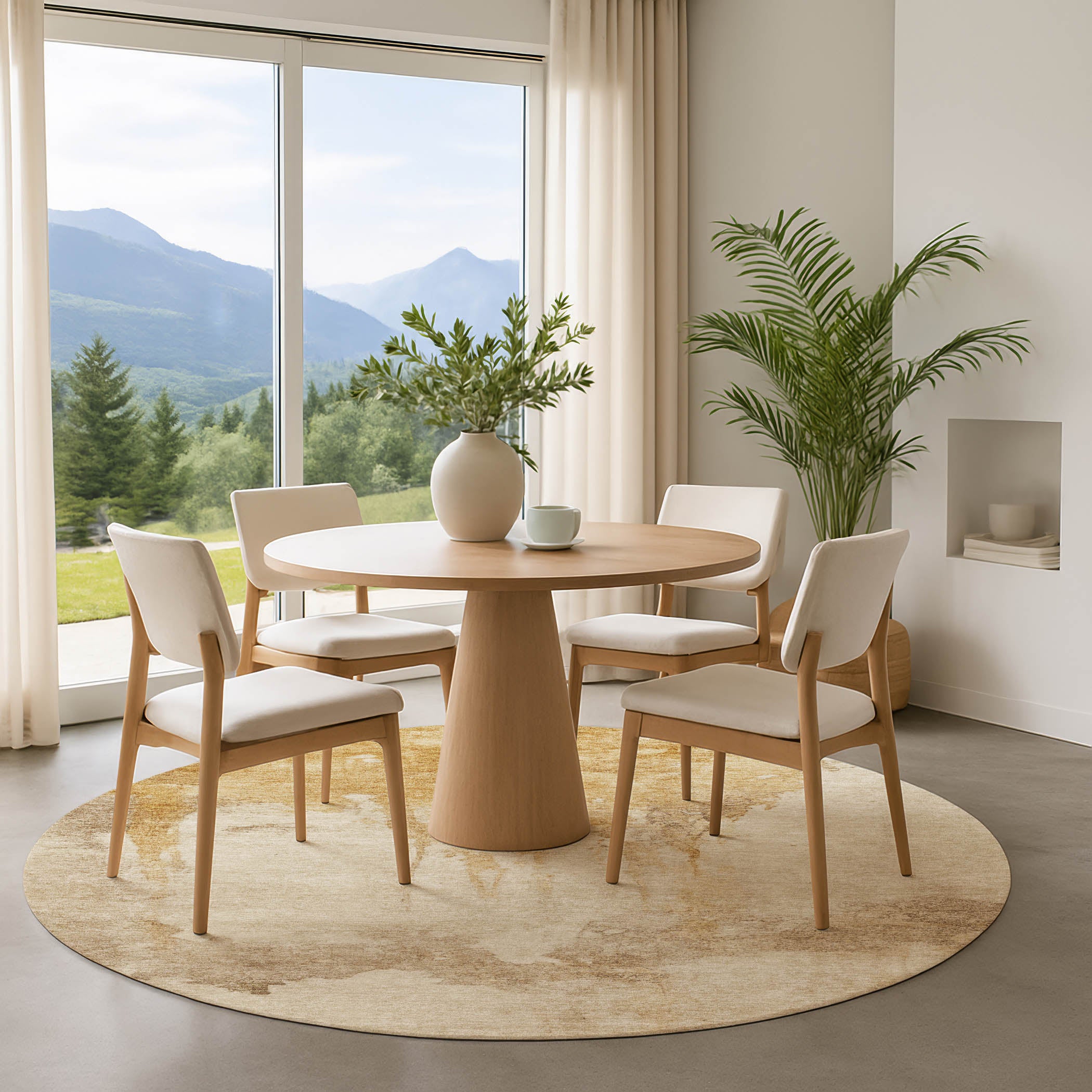 Florence Machine Washable Transitional Gold Rug 8' x 8' #shape_Round