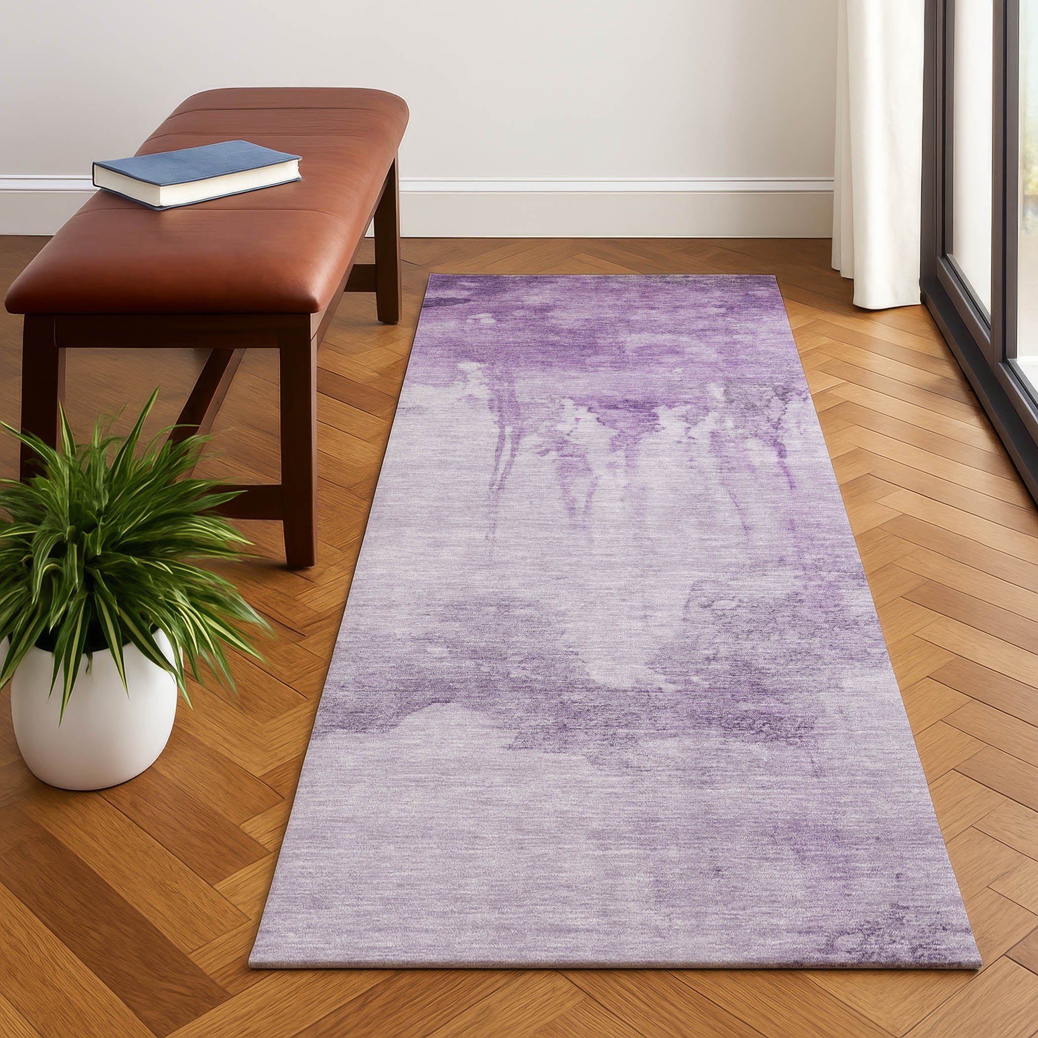Florence Machine Washable Transitional Lavender Purple Rug 2'3" x 7'6" #shape_Runner