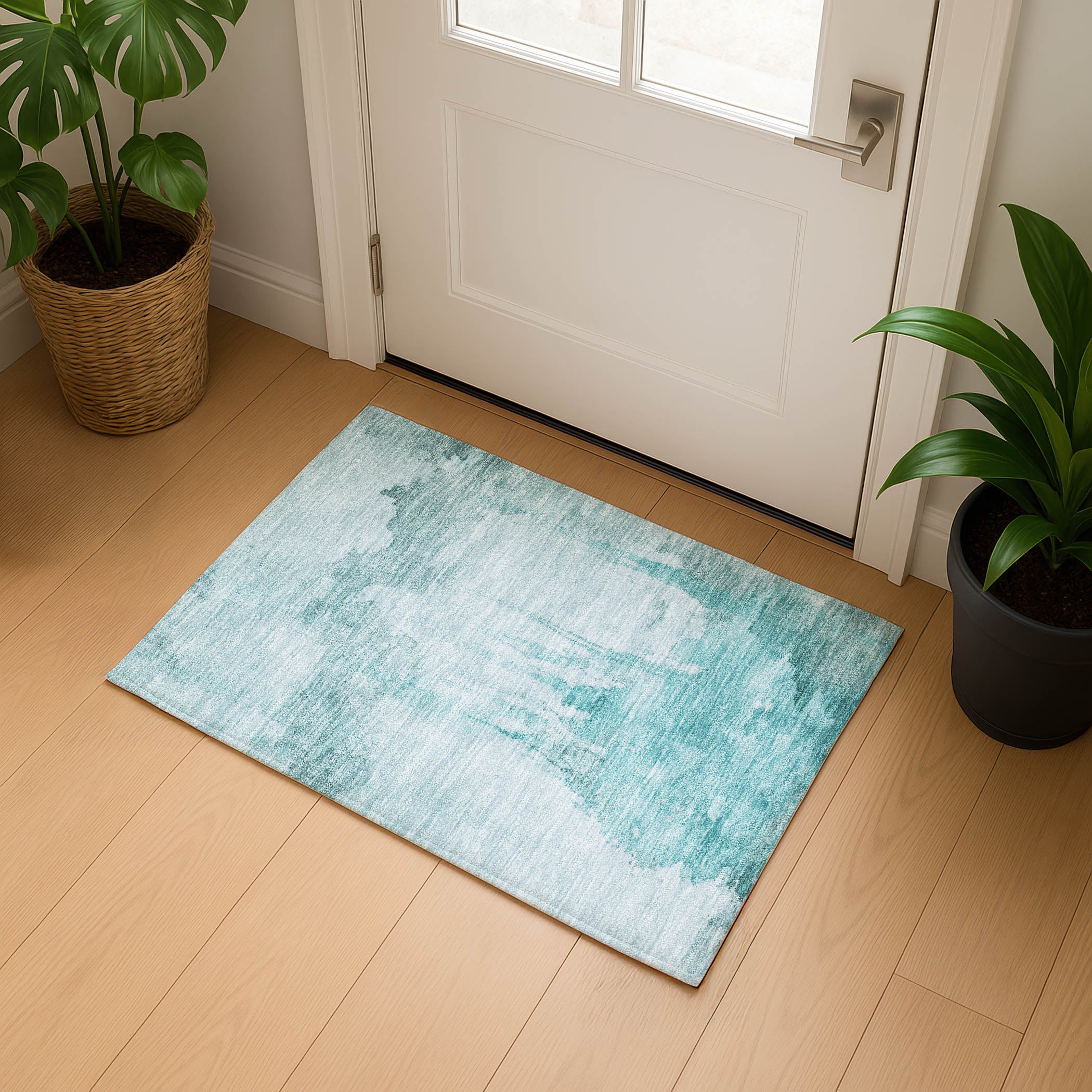 Florence Machine Washable Transitional Teal Rug 1'8" x 2'6" #shape_Rectangle