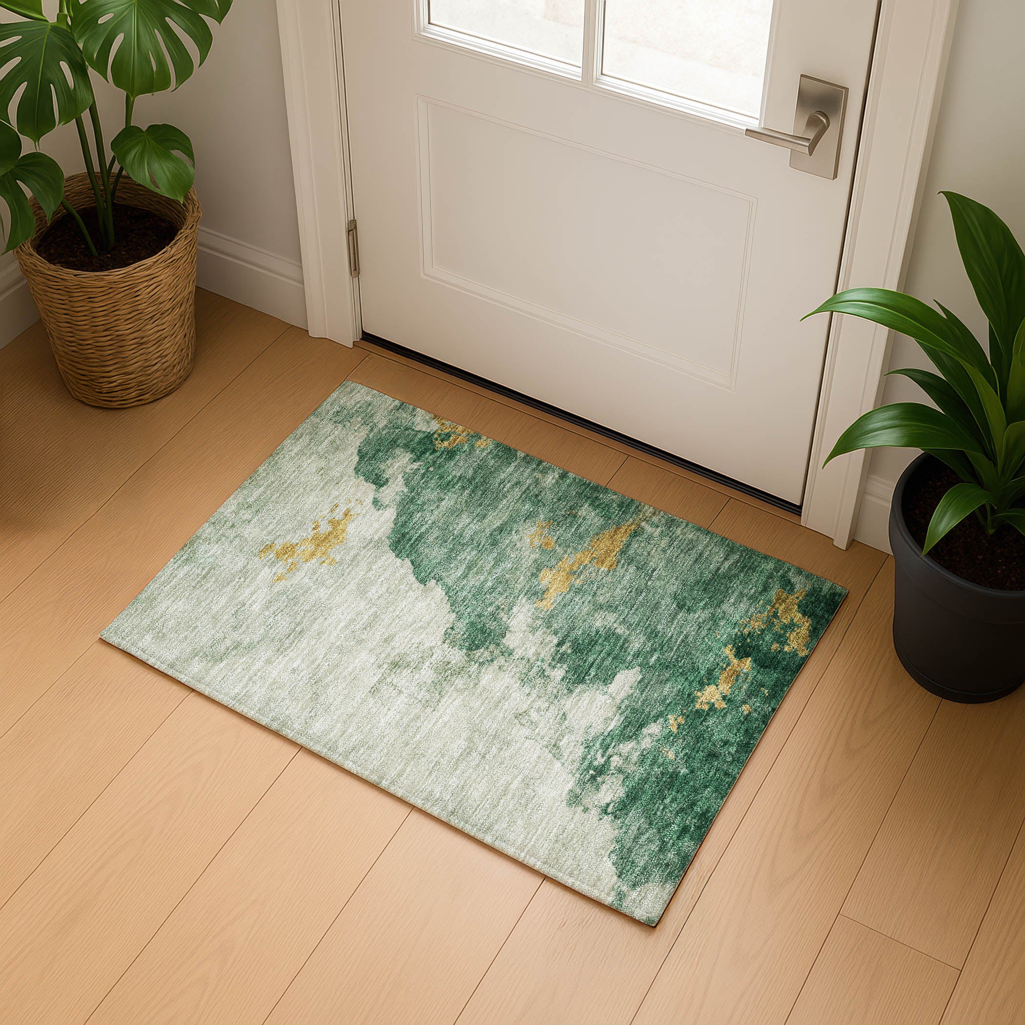 Kyoto Machine Washable Transitional Emerald Green Rug 1'8" x 2'6" #shape_Rectangle