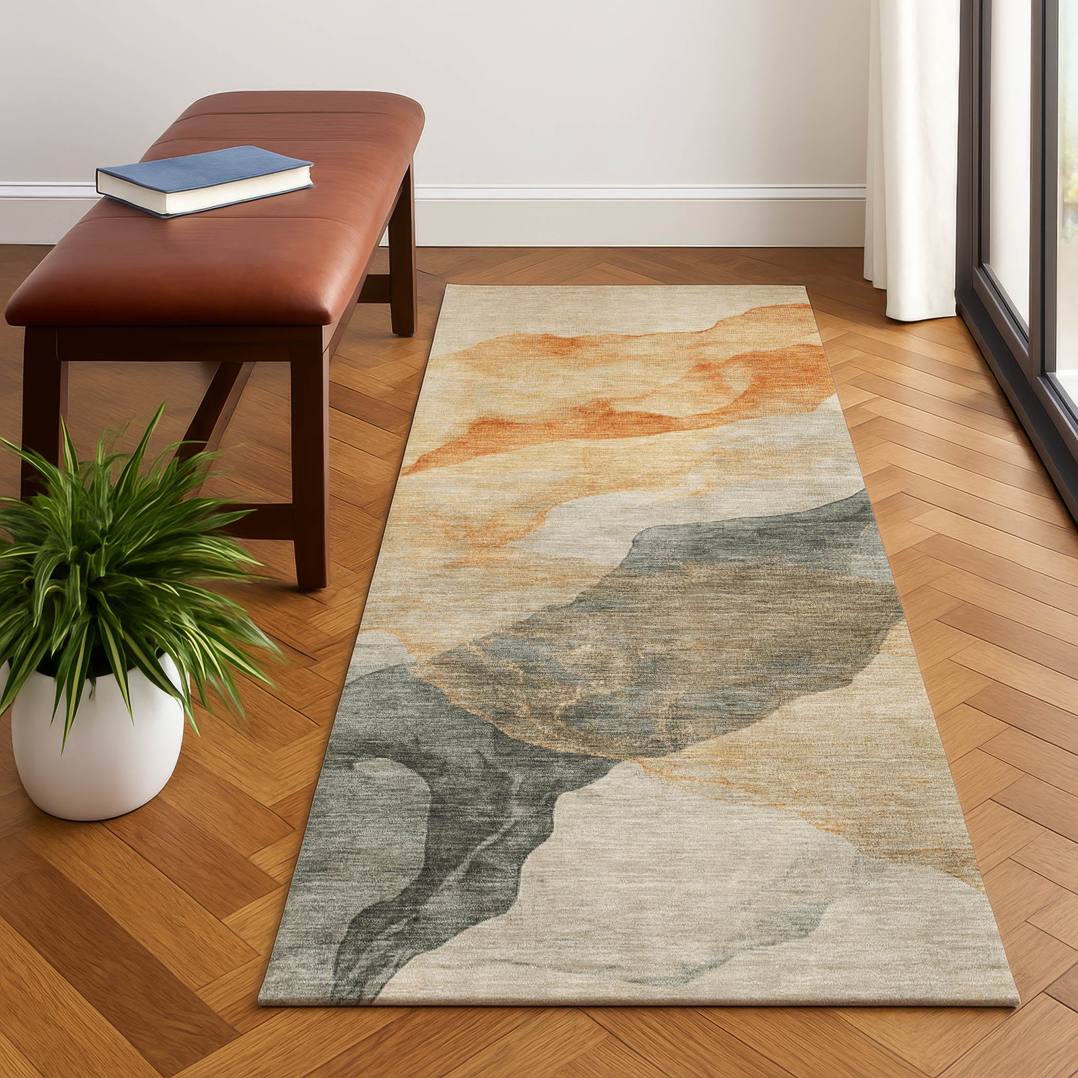 Ghent Machine Washable Transitional Orange Rug 2'3" x 7'6" #shape_Runner