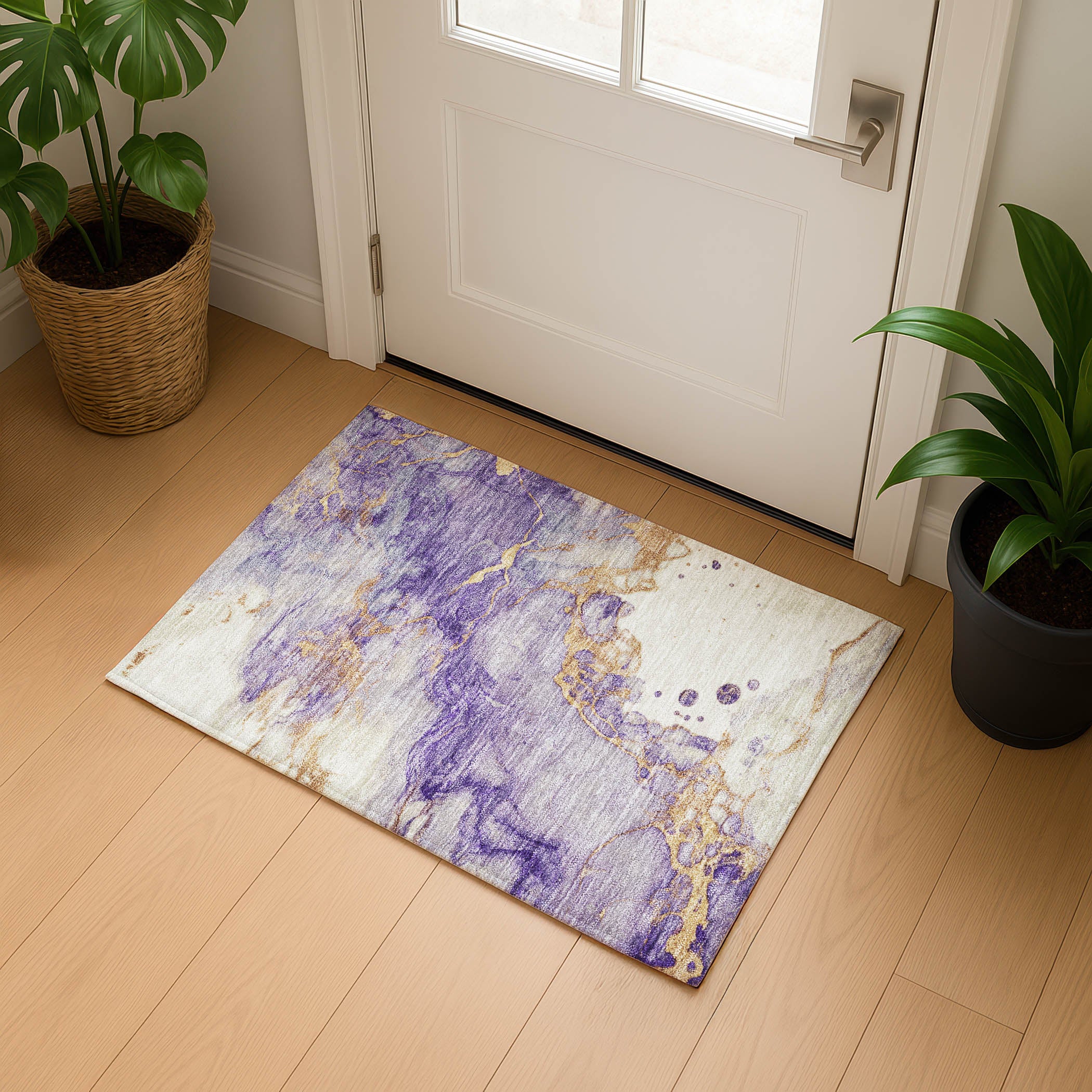Florence Machine Washable Transitional Purple Rug 1'8" x 2'6" #shape_Rectangle