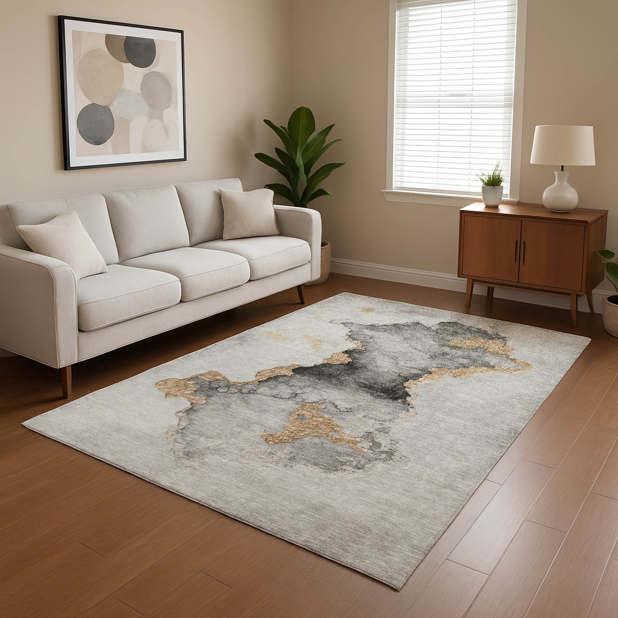 Kotor Machine Washable Transitional Gray Rug 2'6" x 3'10" #shape_Rectangle