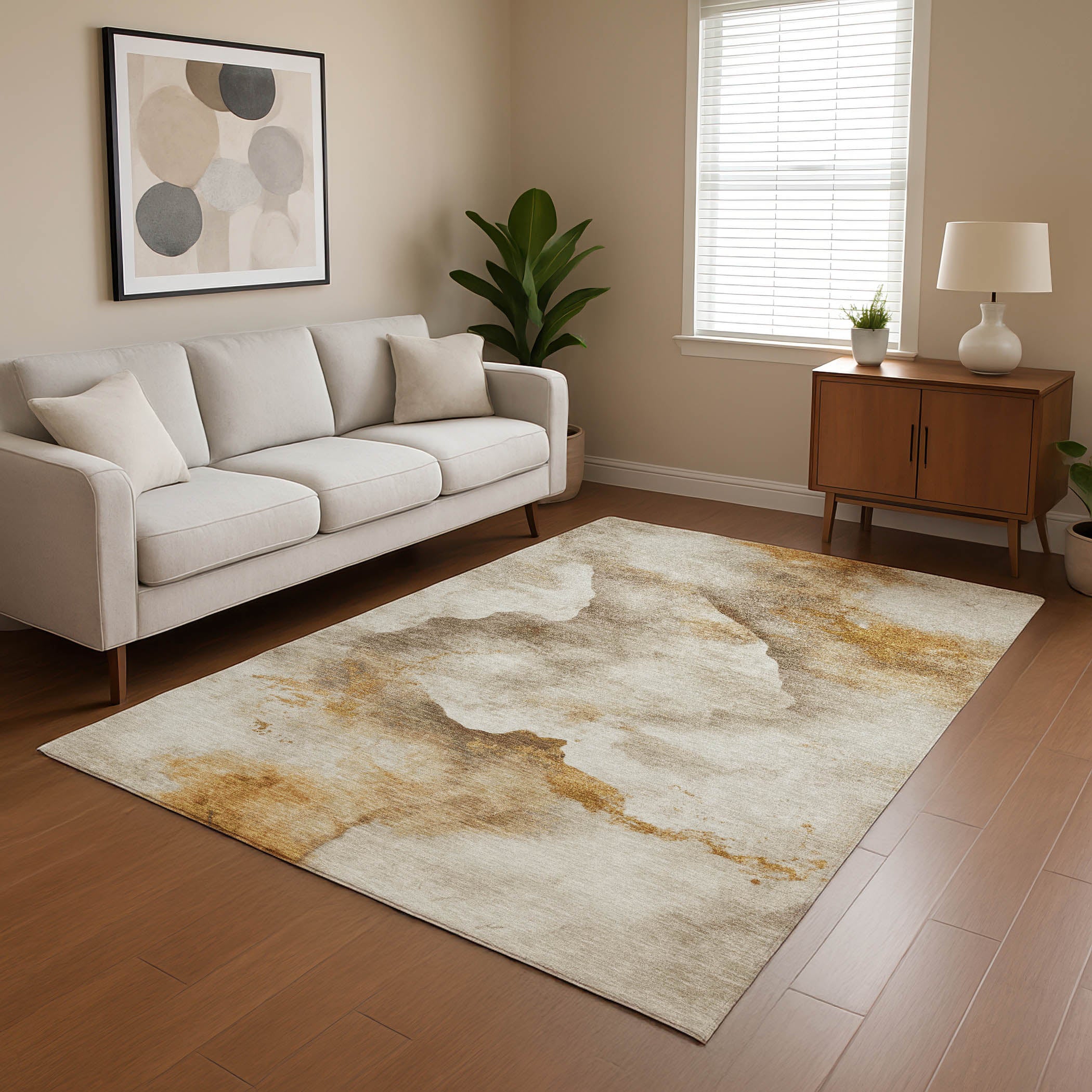 Siena Machine Washable Transitional Beige Brown Rug 2'6" x 3'10" #shape_Rectangle
