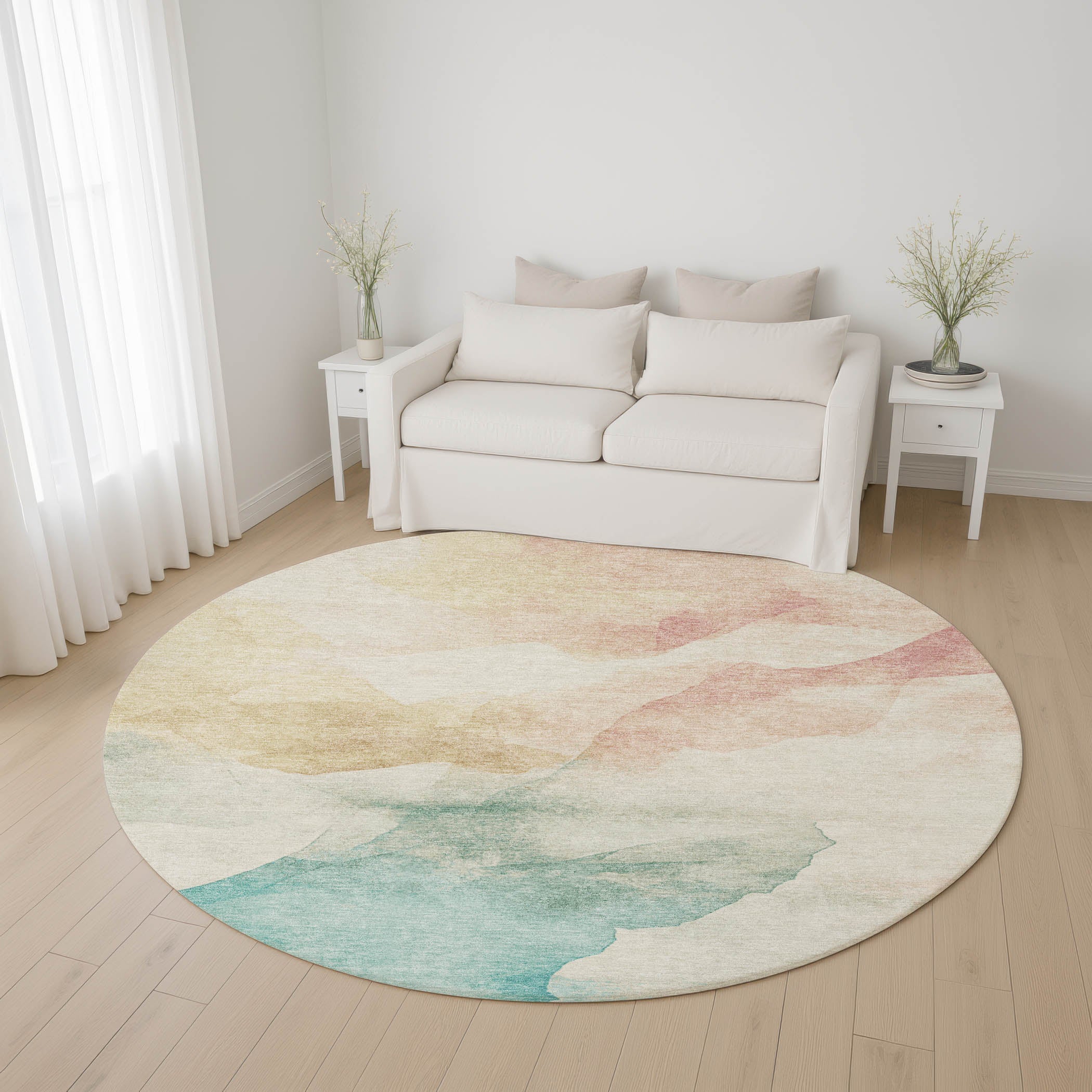 Cairo Machine Washable Transitional Pearl Ivory Rug 8' x 8' #shape_Round