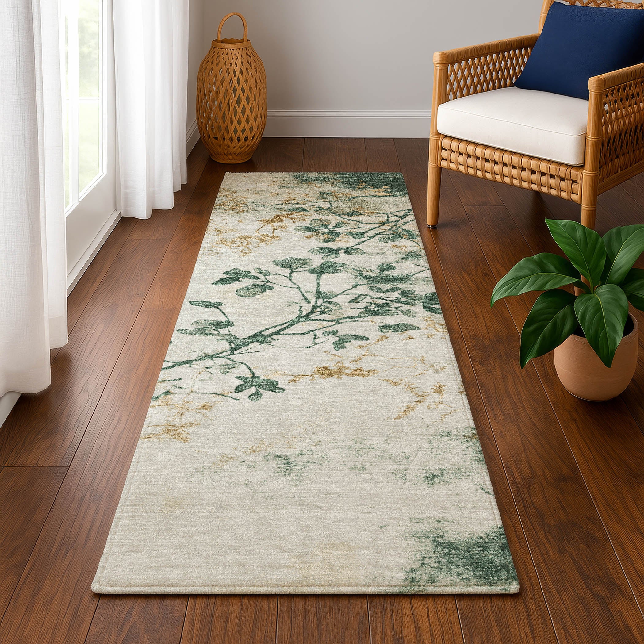 Jaipur Machine Washable Transitional Emerald Green Rug 2'3" x 7'6" #shape_Runner