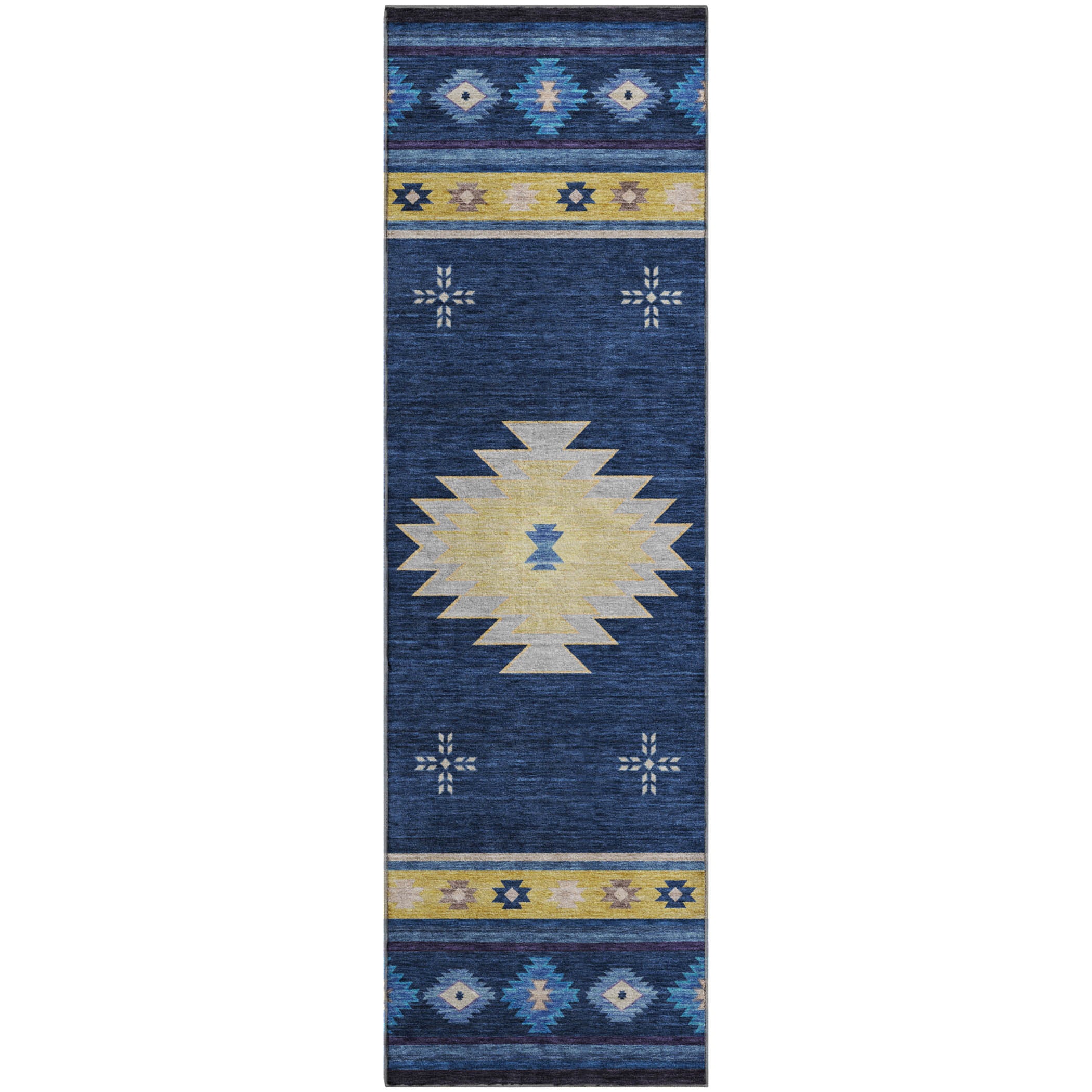 Siena Machine Washable Southwest Blue Rug 2'3" x 7'6" #shape_Runner