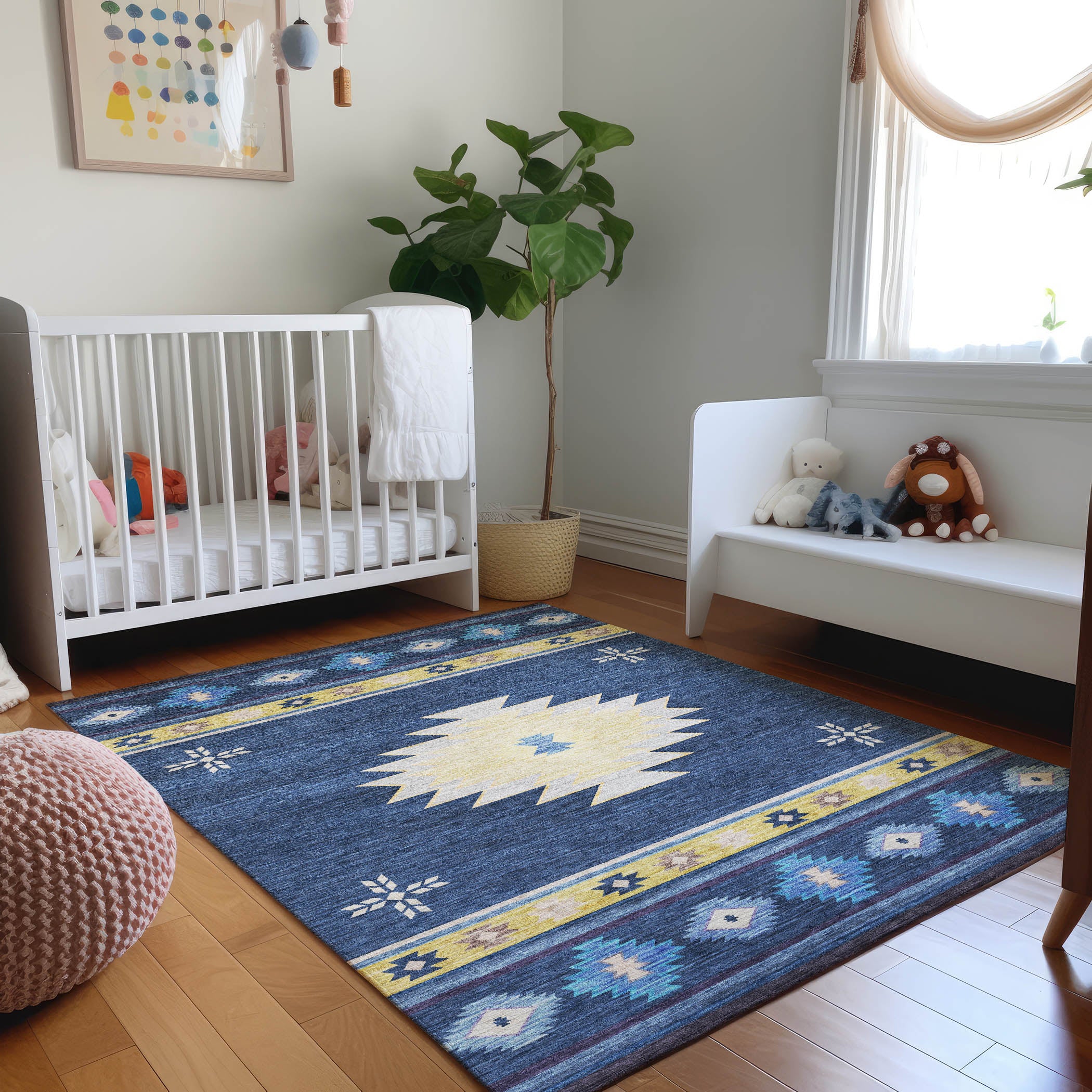 Siena Machine Washable Southwest Blue Rug 2'6" x 3'10" #shape_Rectangle