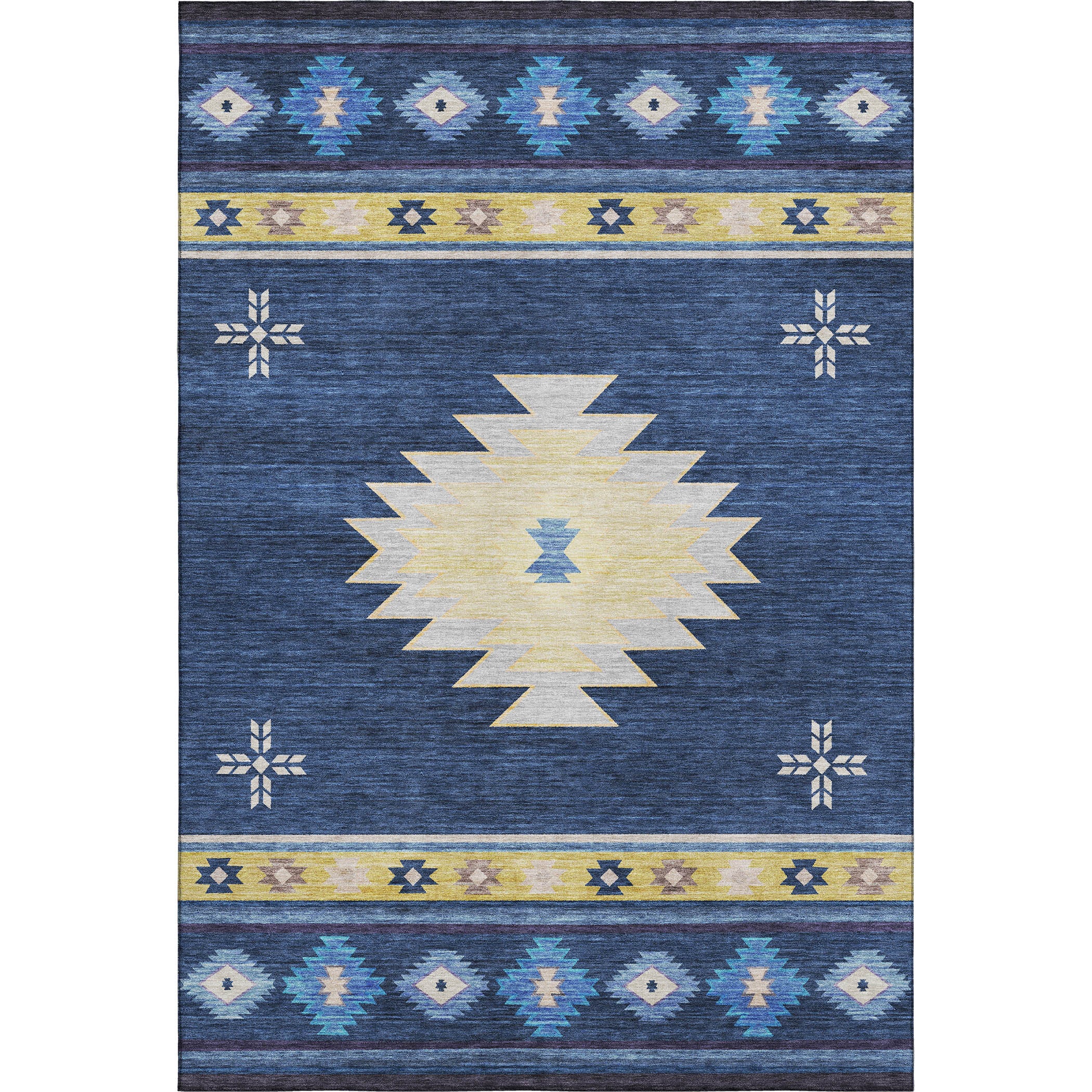 Siena Machine Washable Southwest Blue Rug 2'6" x 3'10" #shape_Rectangle