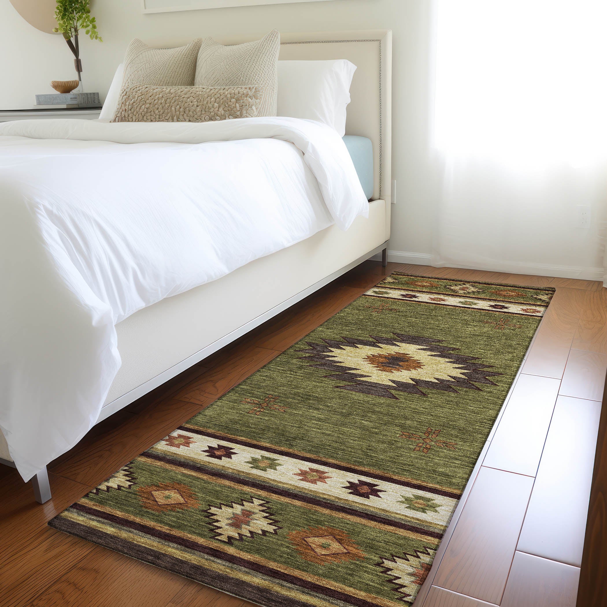 Siena Machine Washable Southwest Green Rug 2'3" x 7'6" #shape_Runner
