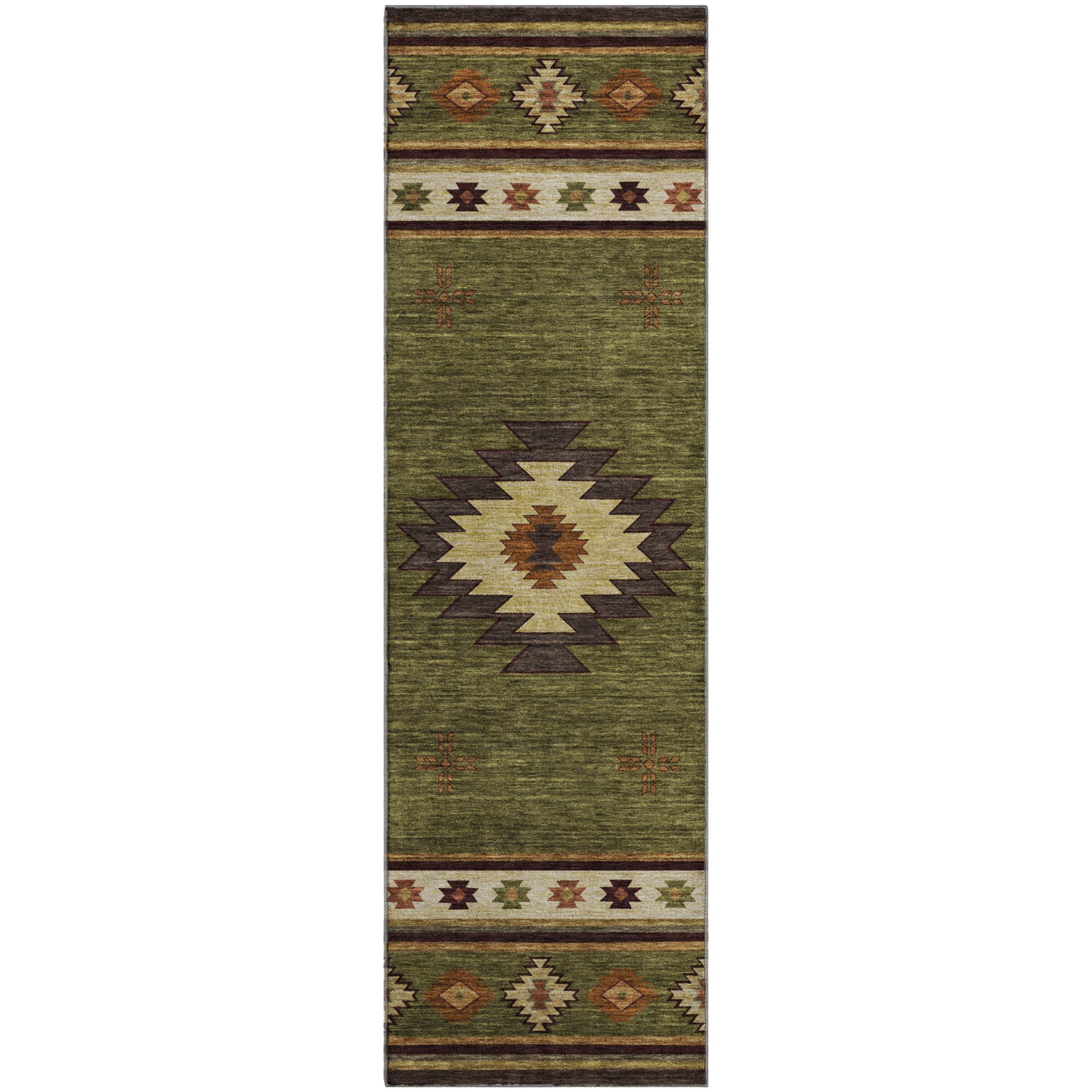 Siena Machine Washable Southwest Green Rug 2'3" x 7'6" #shape_Runner