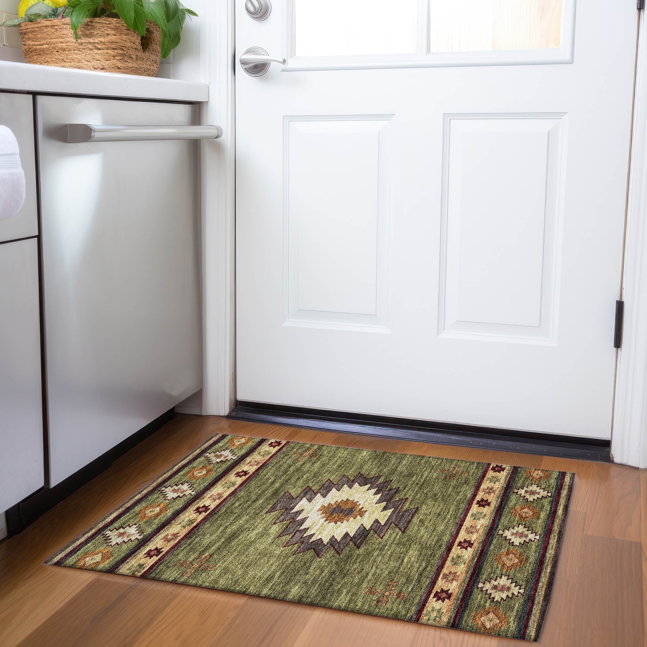 Siena Machine Washable Southwest Green Rug 1'8" x 2'6" #shape_Rectangle