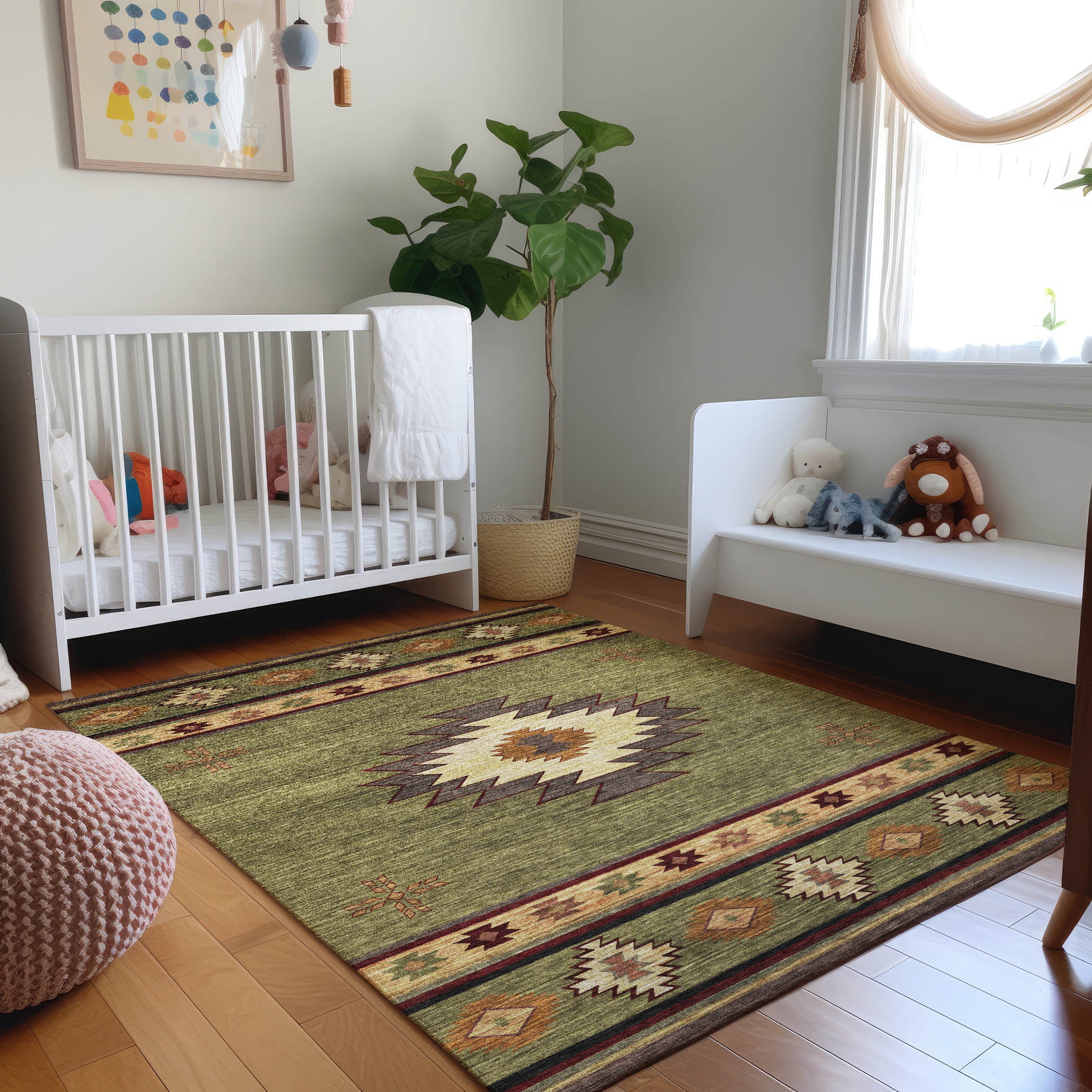 Siena Machine Washable Southwest Green Rug 2'6" x 3'10" #shape_Rectangle