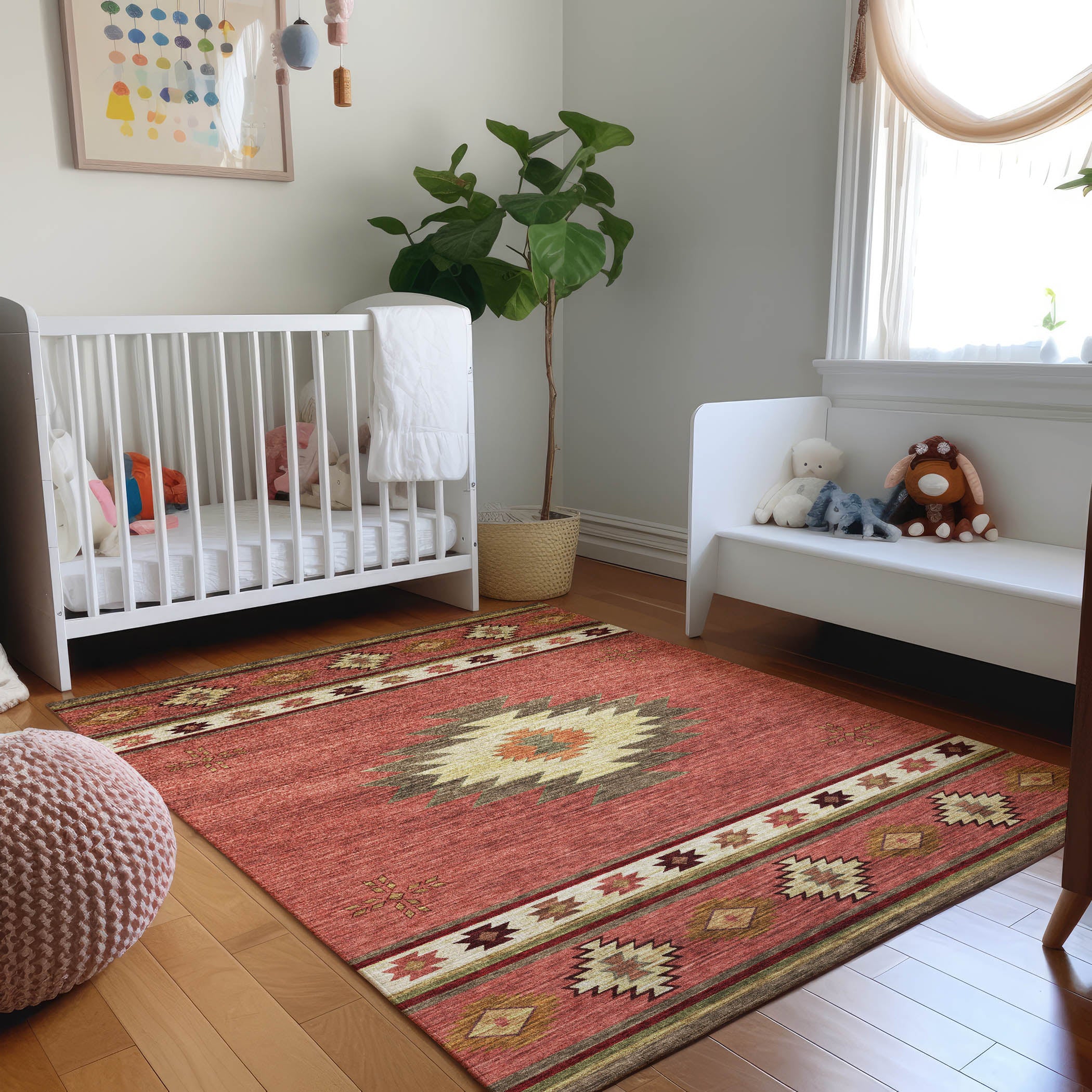 Siena Machine Washable Southwest Spice Red Rug 2'6" x 3'10" #shape_Rectangle