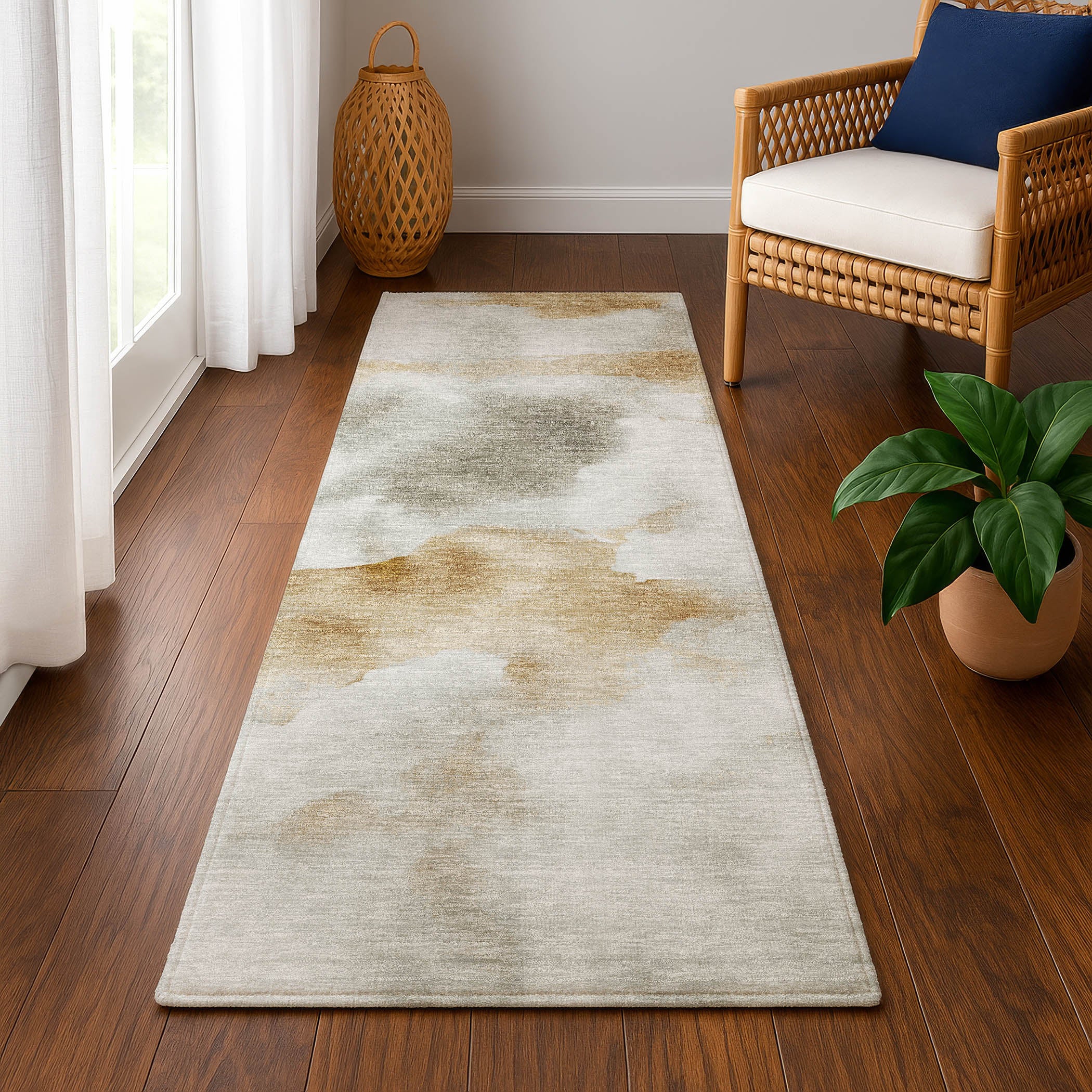 Prague Machine Washable Transitional Putty Ivory Rug 2'3" x 7'6" #shape_Runner